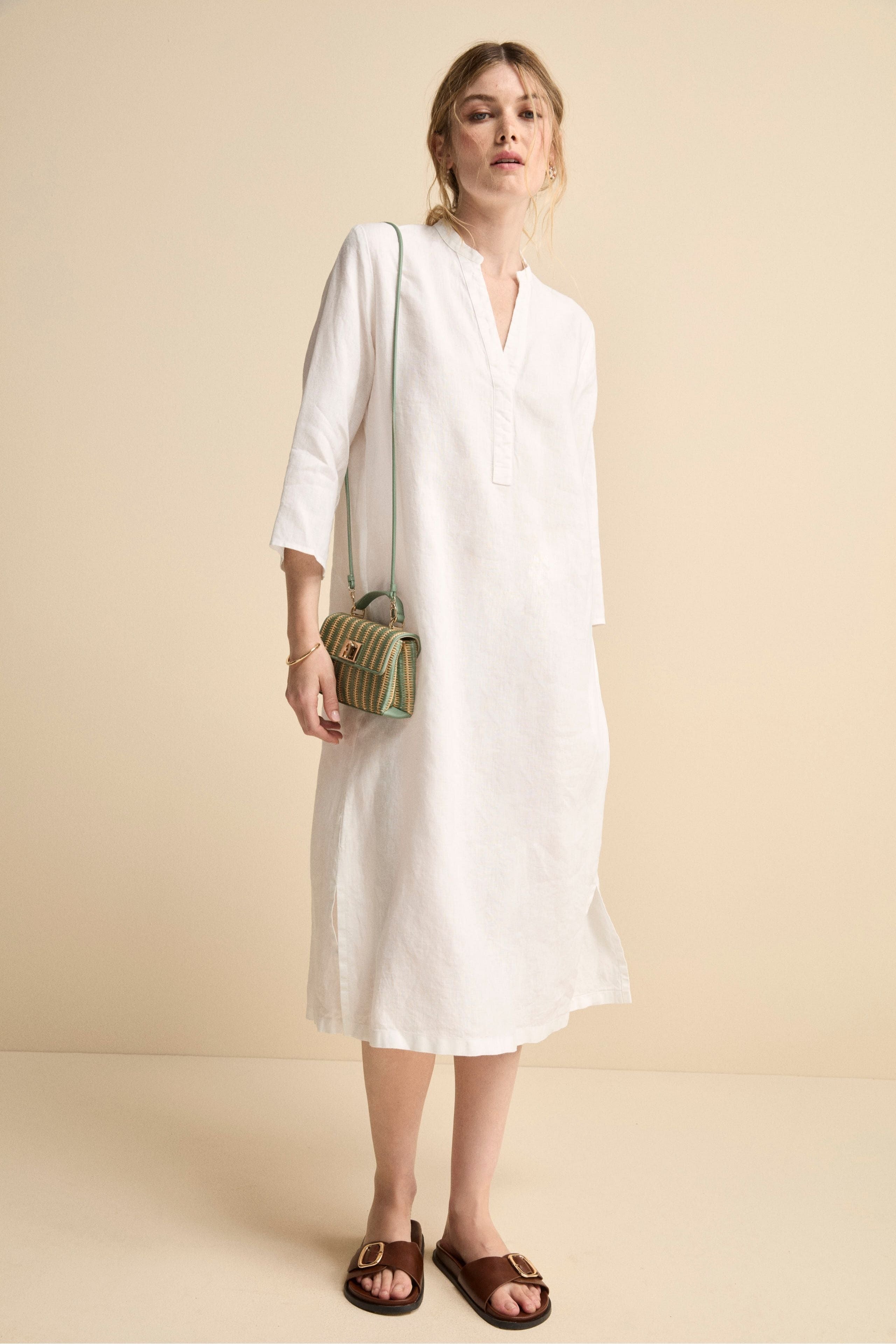 Caftan long en pur lin - BLANC Caftan long en pur lin - BLANC
