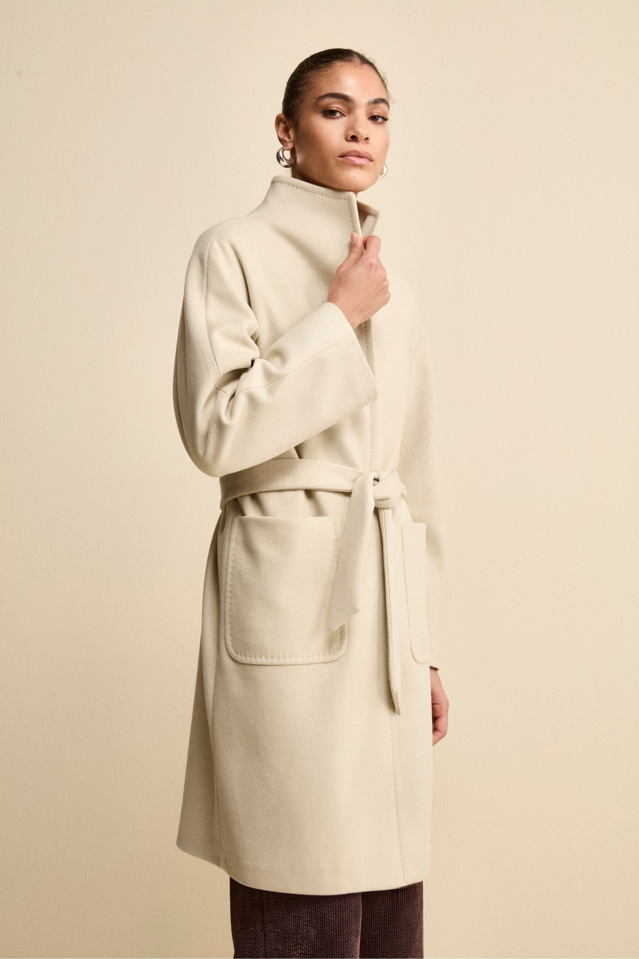 Long Lined Belted Coat - BEIGE
