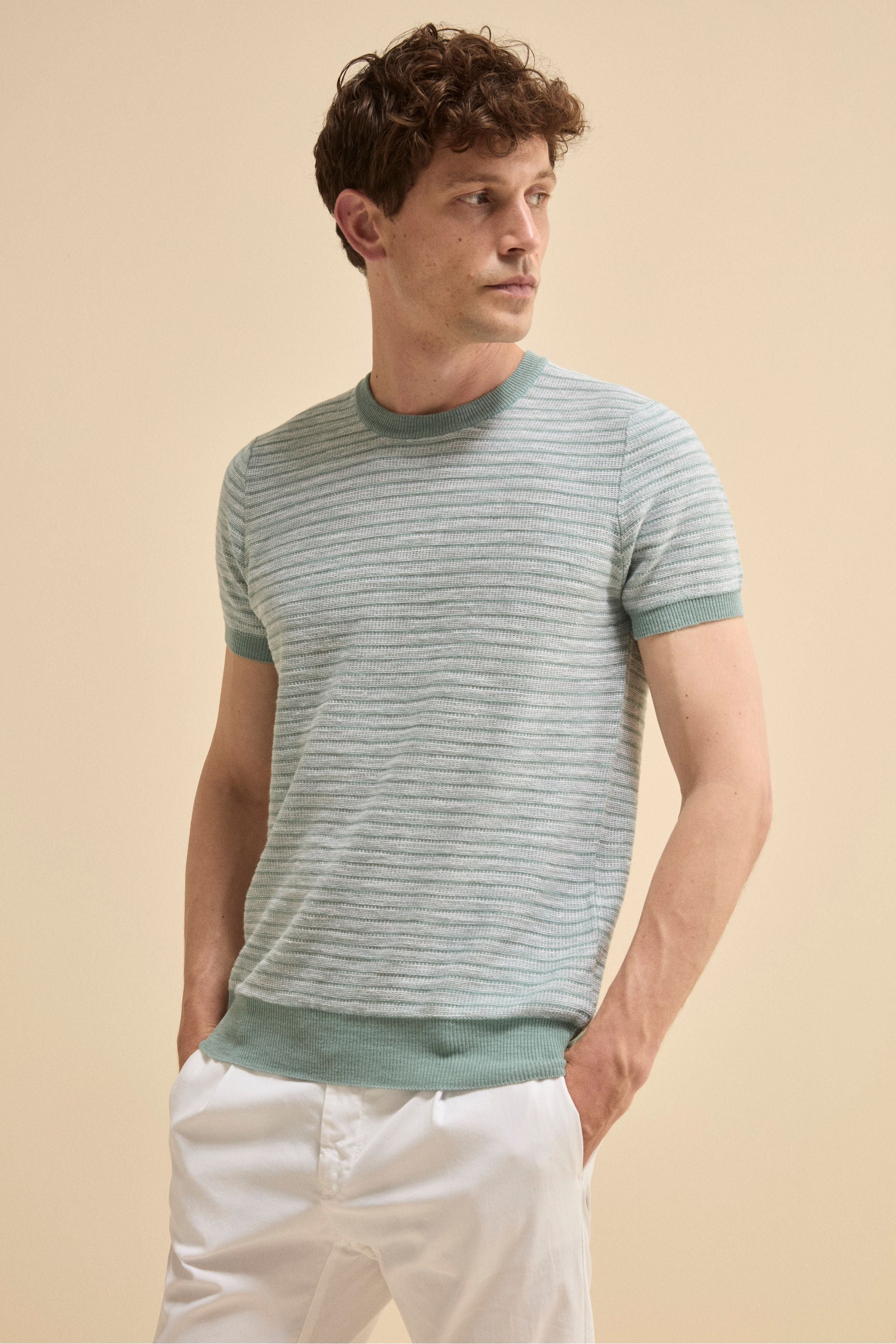 Jacquard Linen Blend T-Shirt Sage green 46 - Main Image