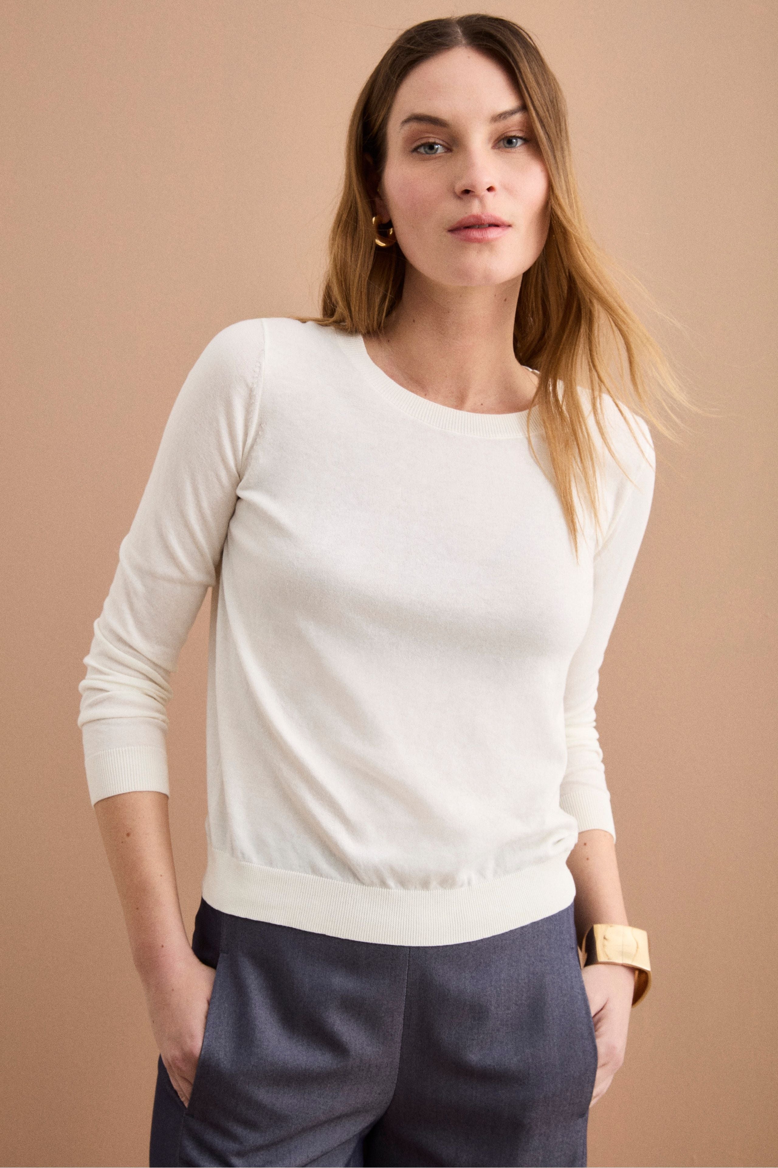 Maglia Girocollo Boxy in Cotone - PANNA