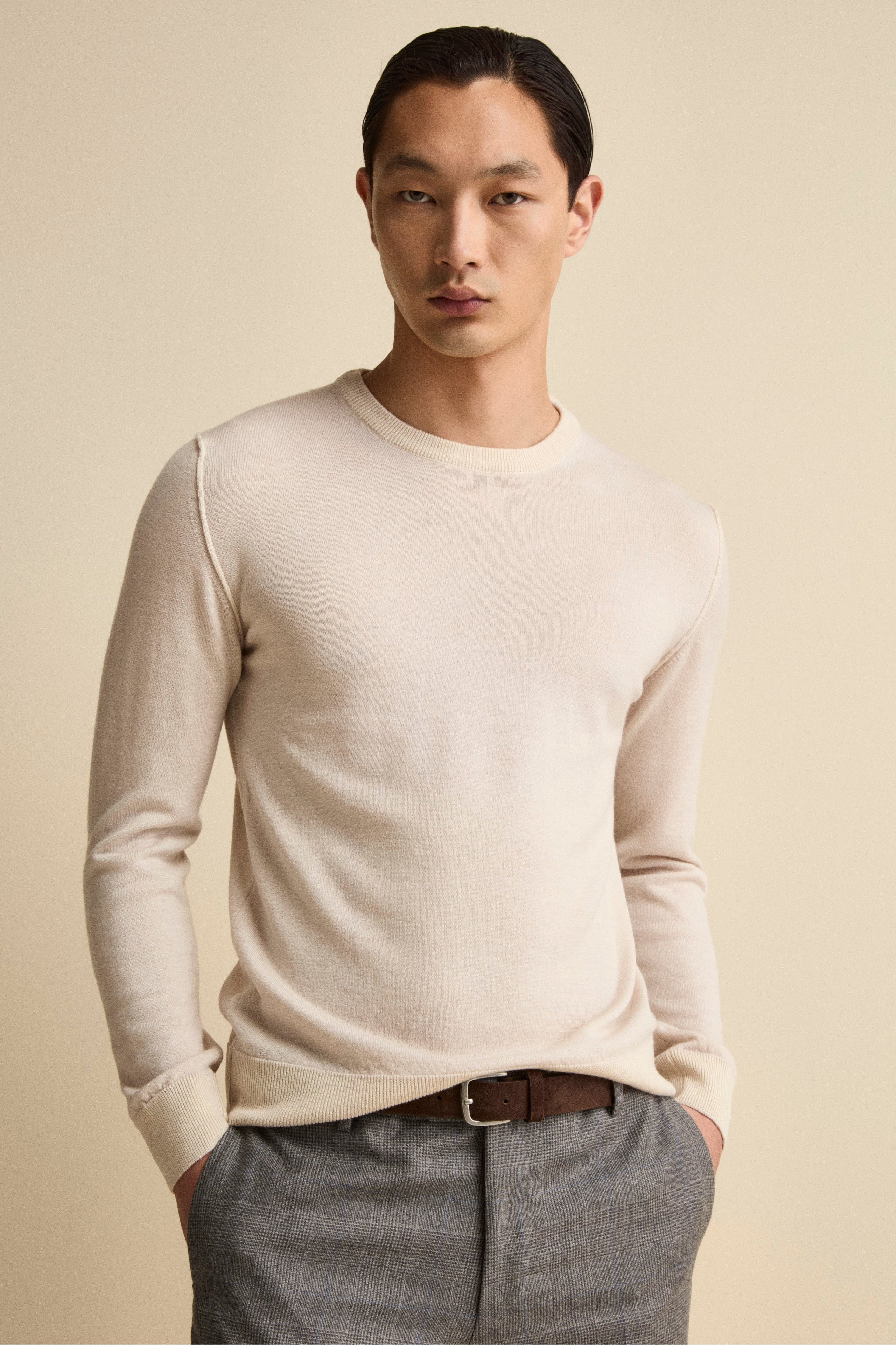 Extrafine Merino Wool Crew Neck - Butter white