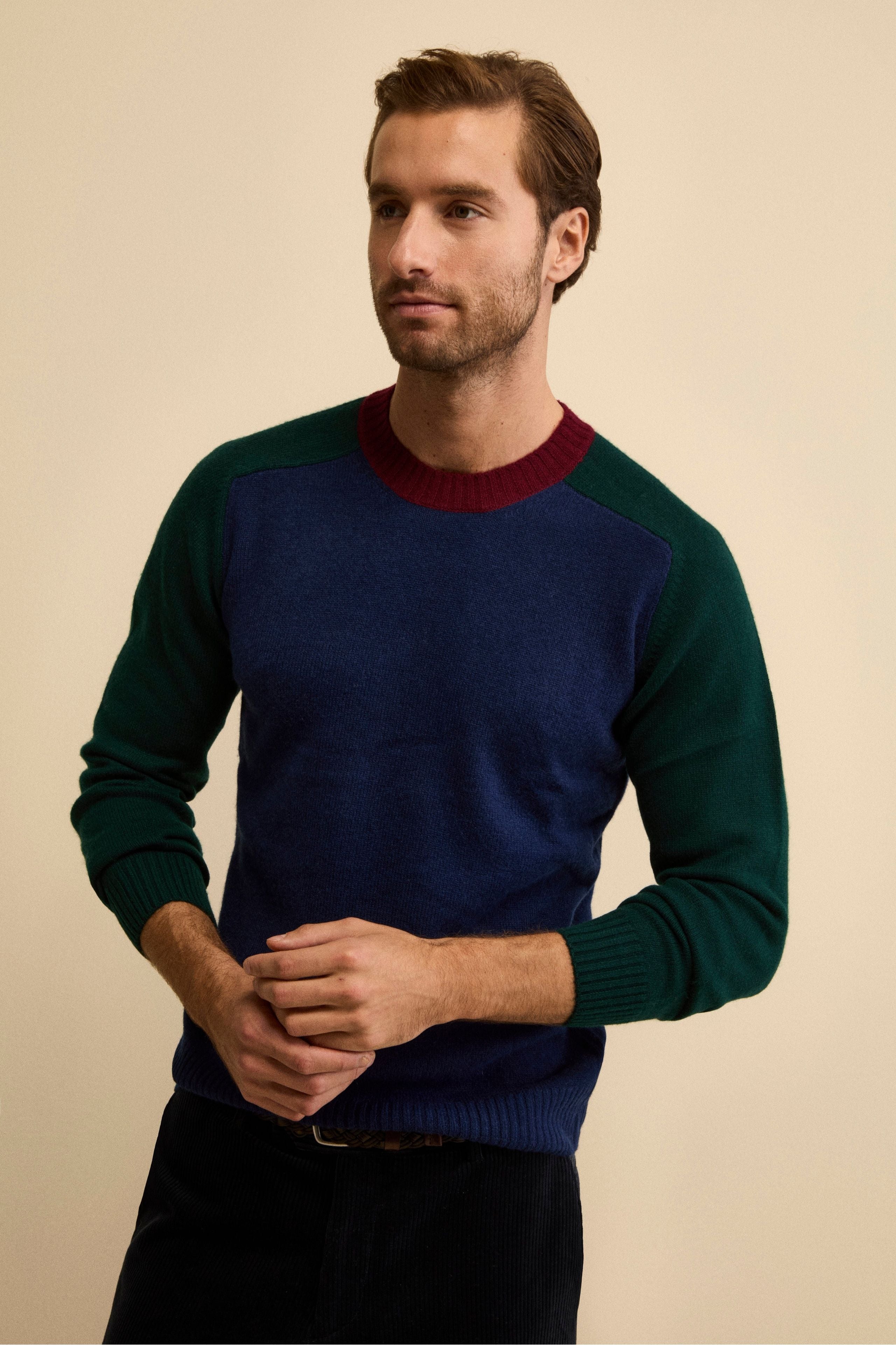 Pull Raglan Rayé en Laine et Cachemire - Motif bleu