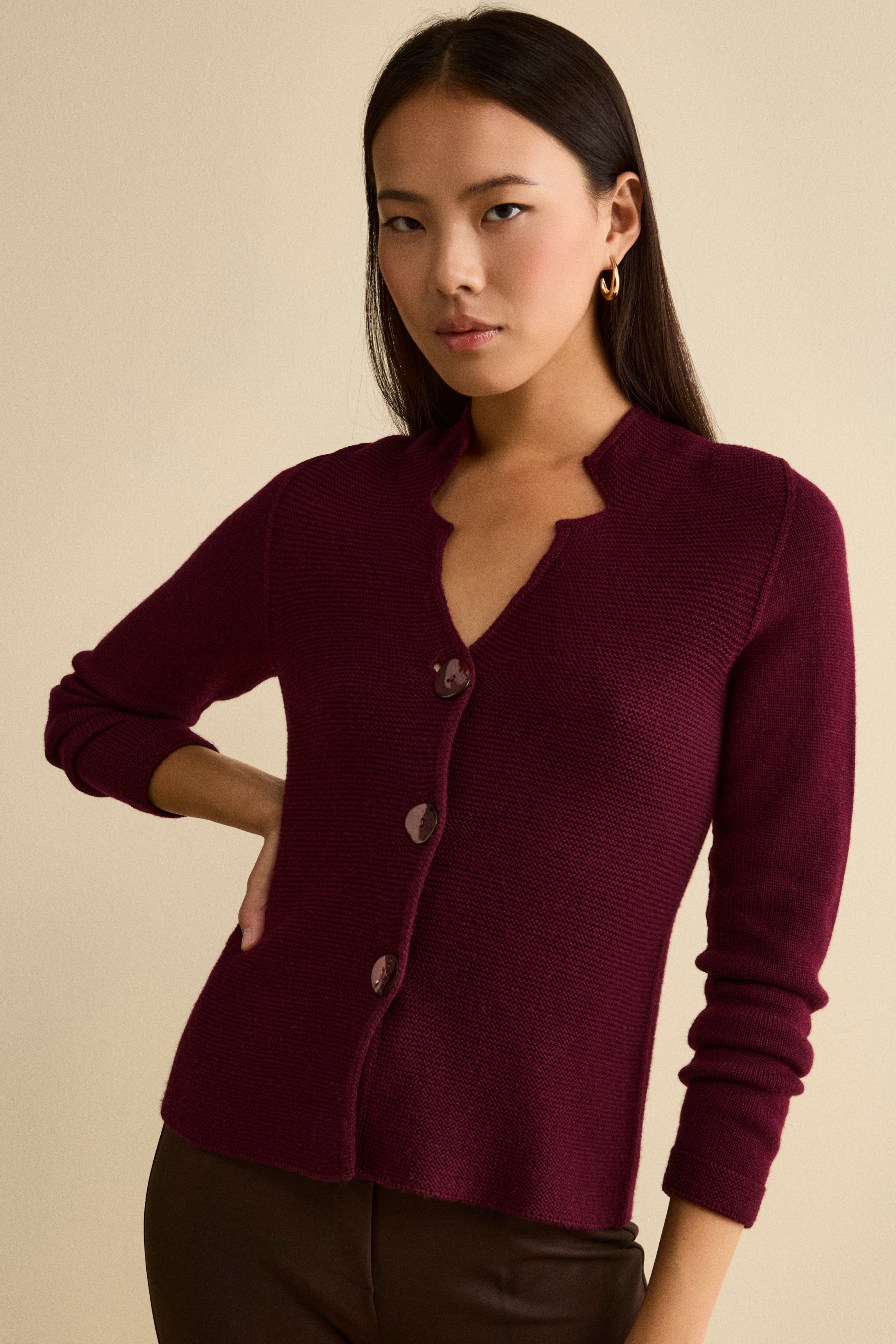Merino Wool Cardigan - Burgundy