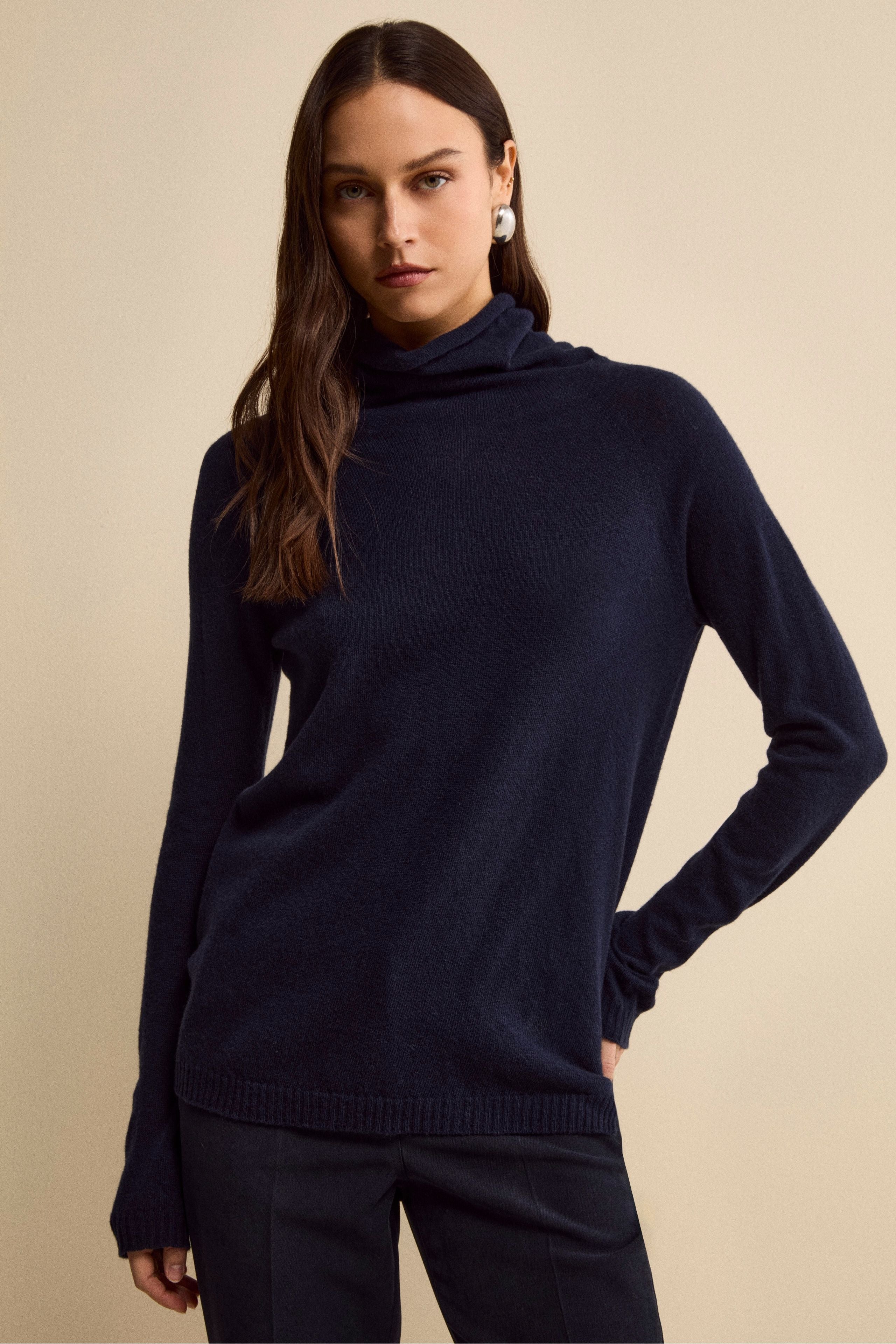 Soft Collar Cashmere Wool Sweater - BLUE