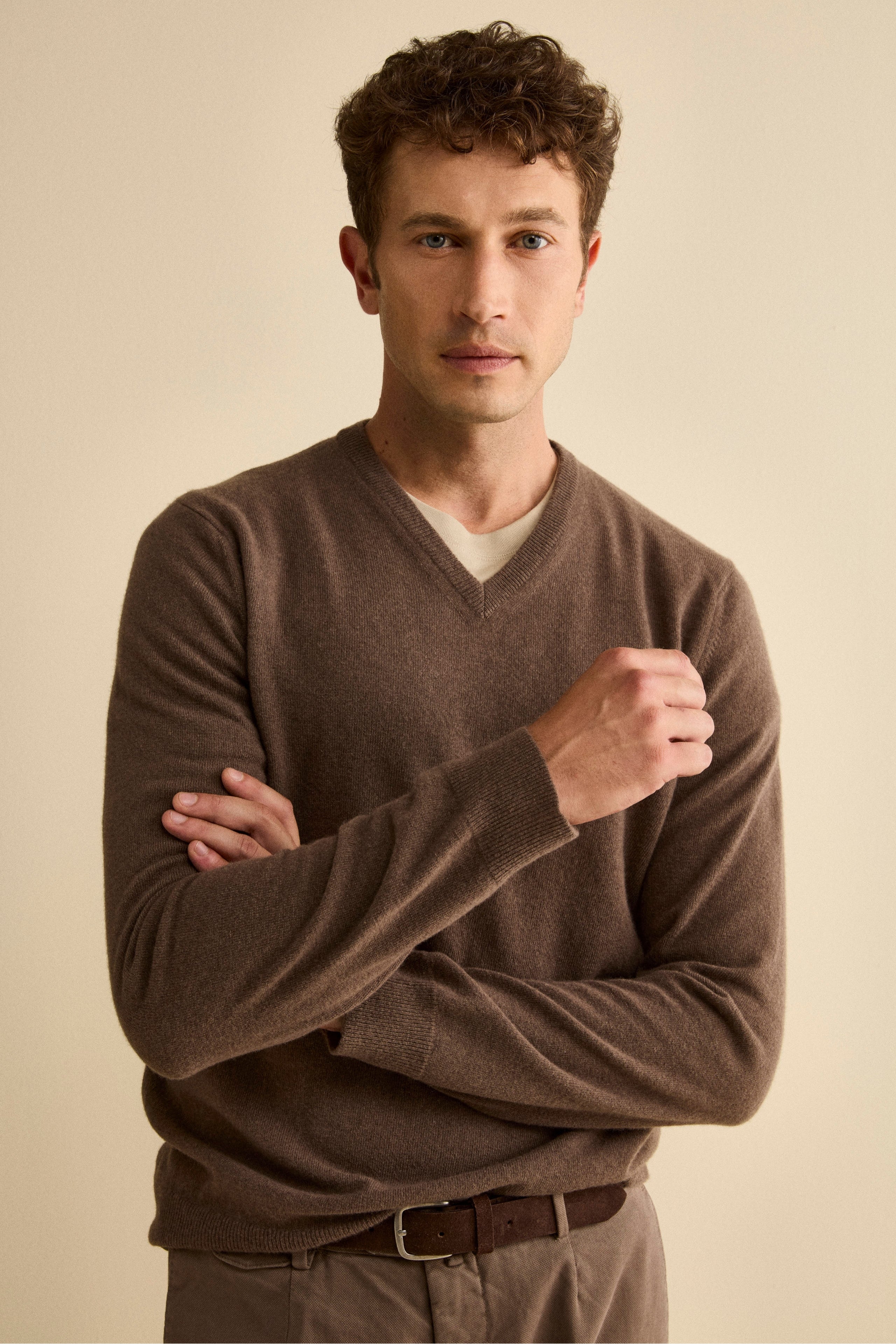 Wool V-neck sweater - CACAO BROWN