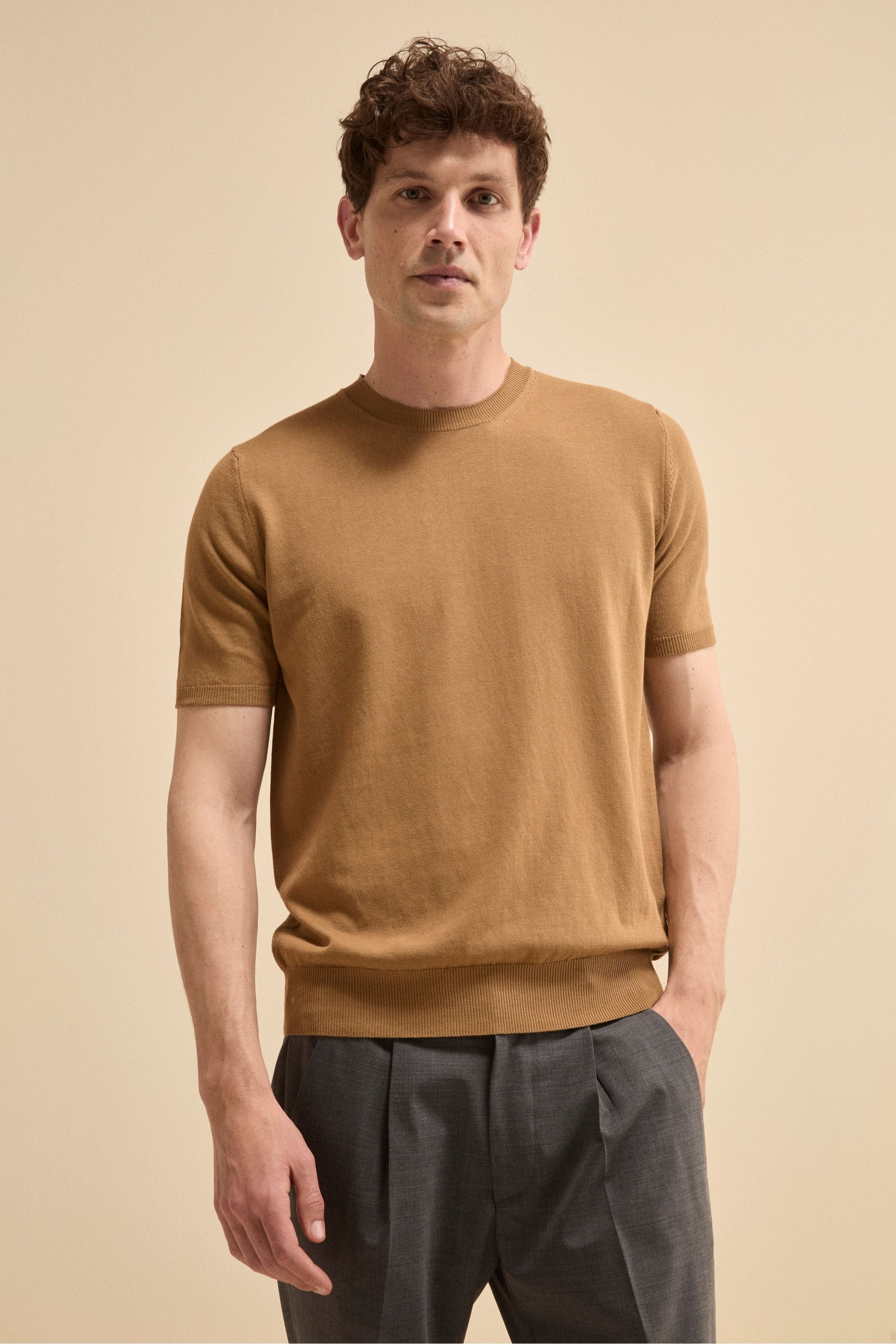 Jeans Cotton E Silk Maglie Cotton Crêpe Knit T-Shirt Caramel