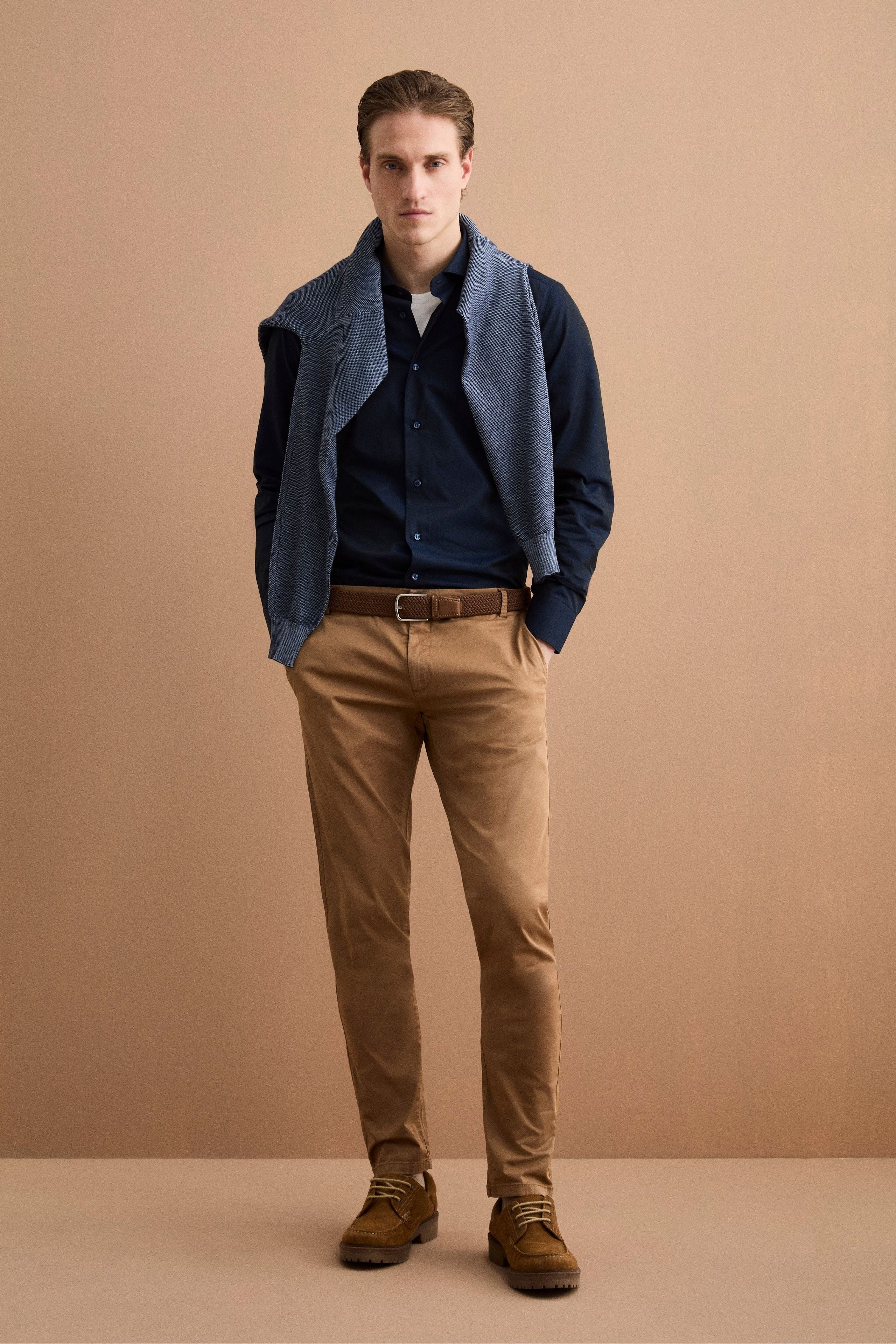 Schlankes Twill-Hemd Französischer Kragen - BLAU