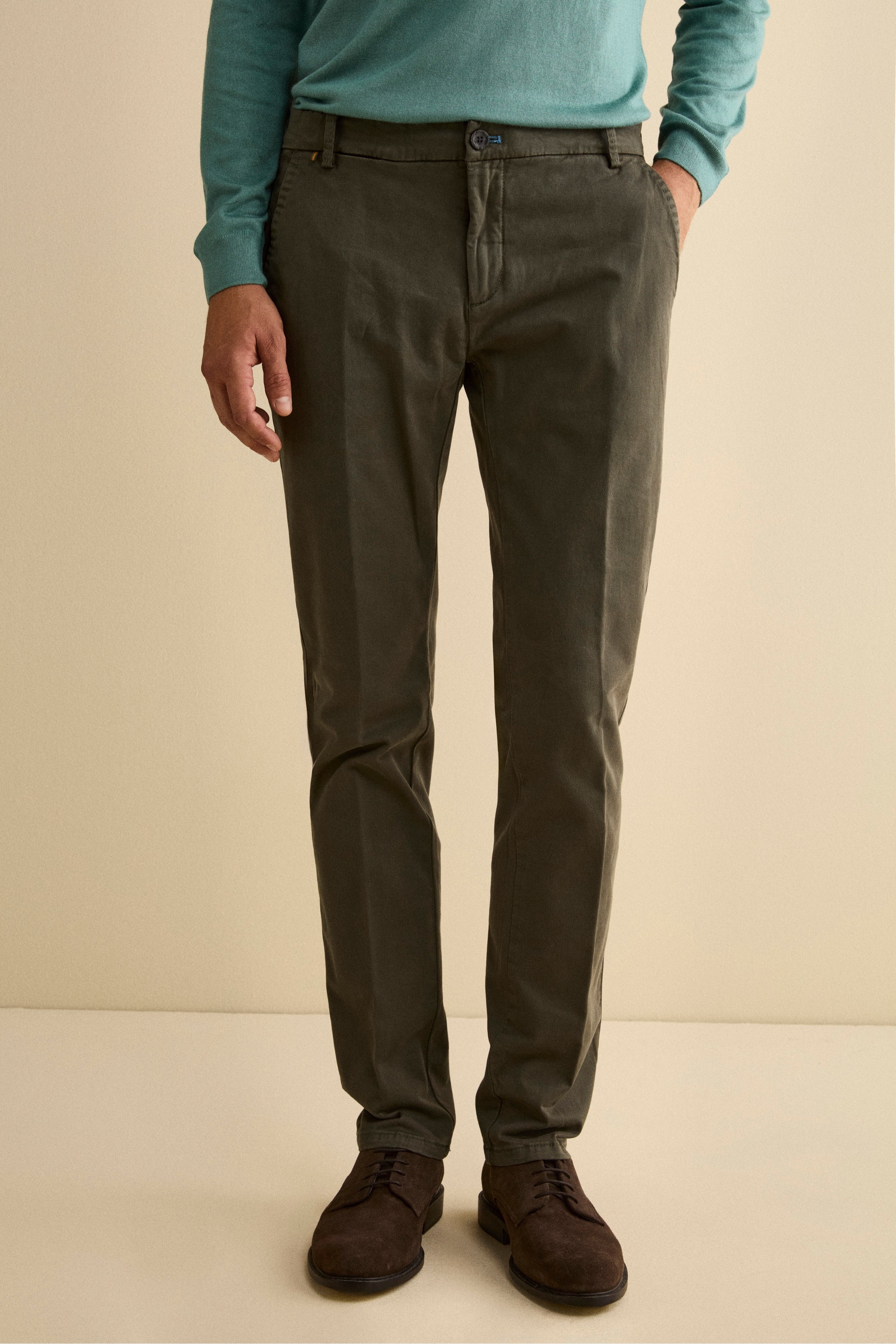 Gabardine Slim Fit Pleated Trousers - GREEN