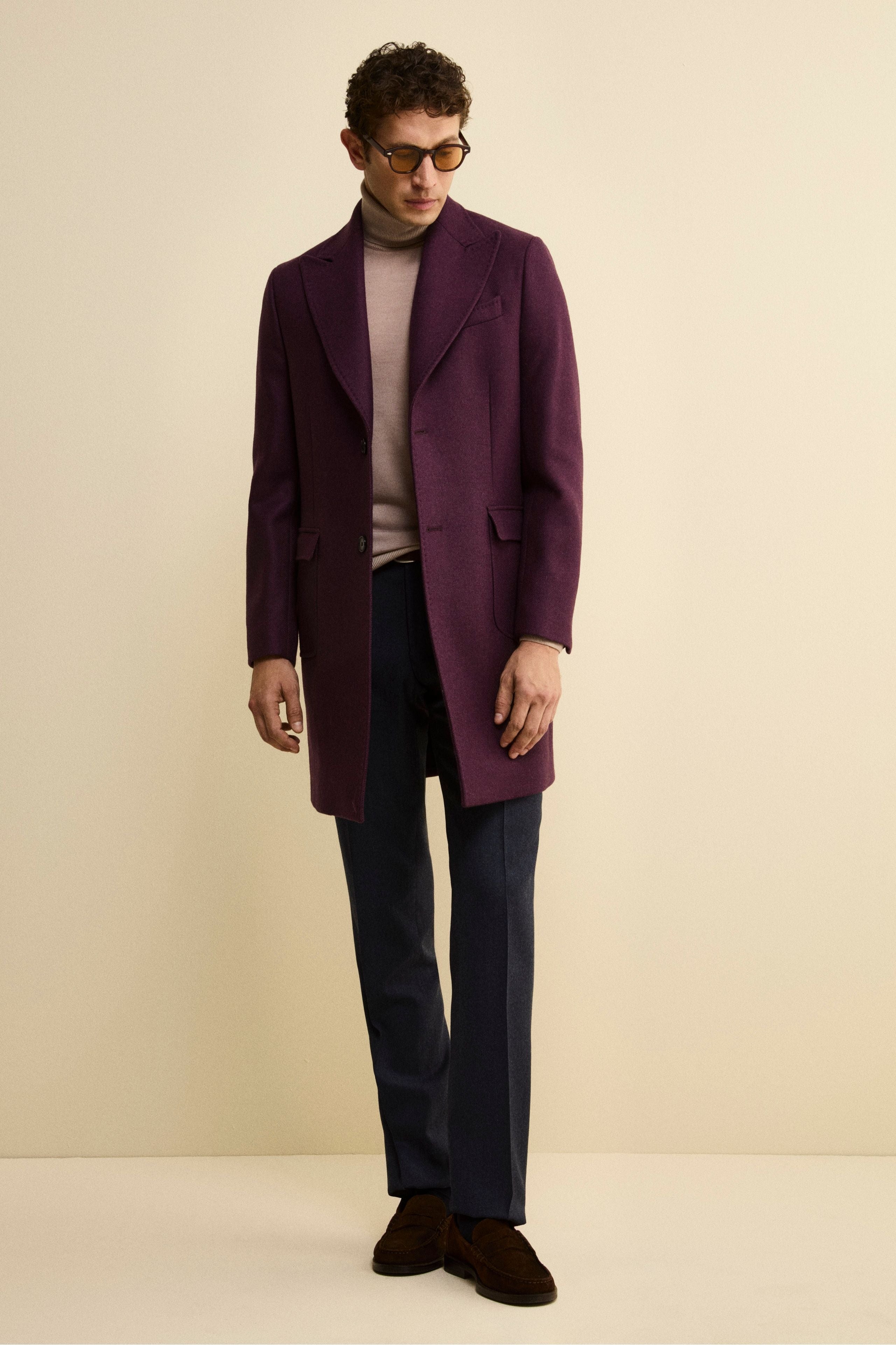Twill Coat in Wool - Dark purple