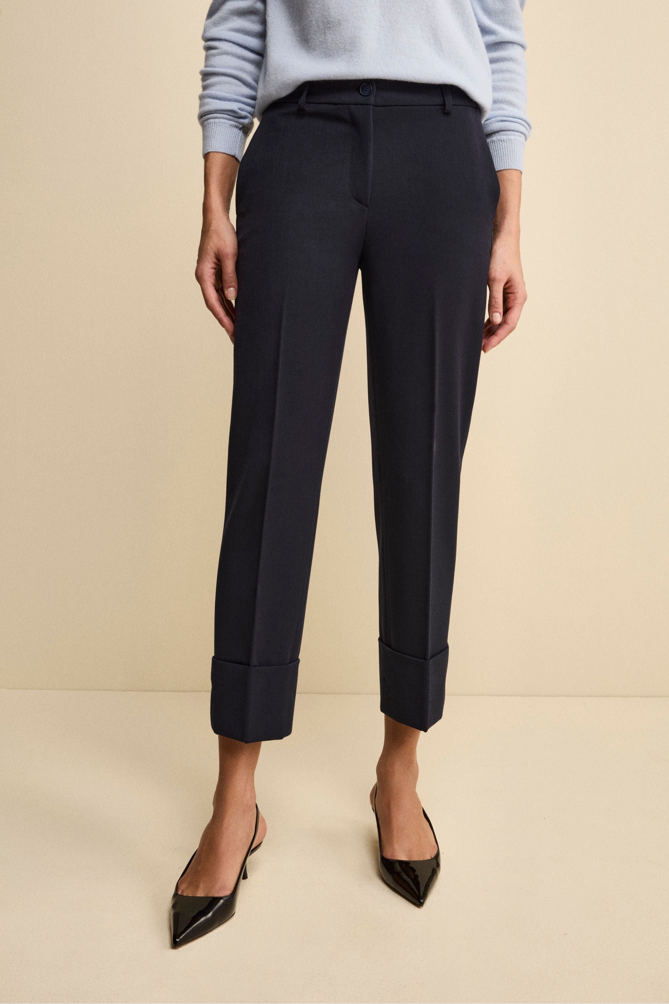 Cigarette Trousers with Pleats and Cuffs - BLUE