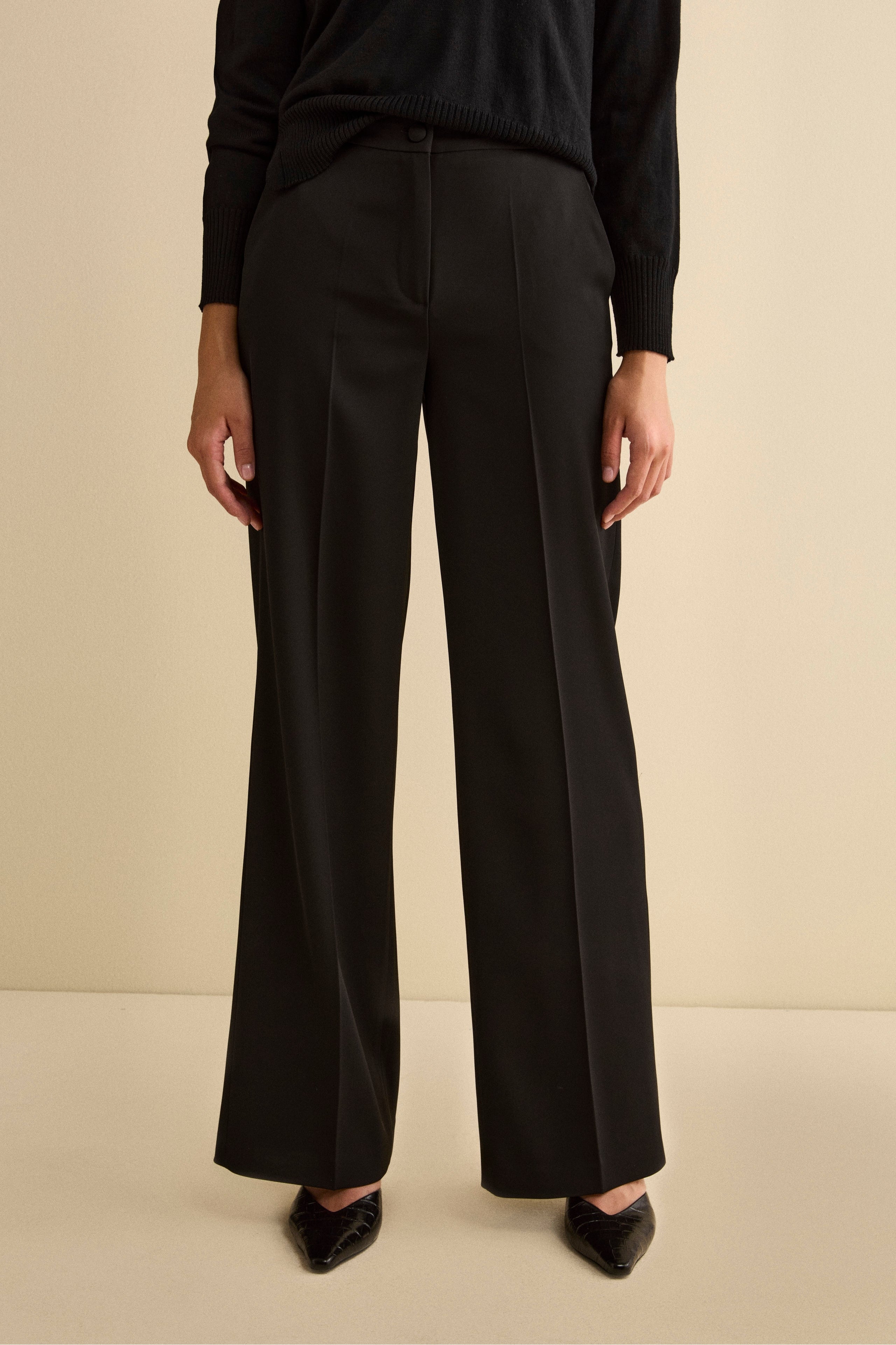 Cady Palazzo Trousers with Pleats - BLACK