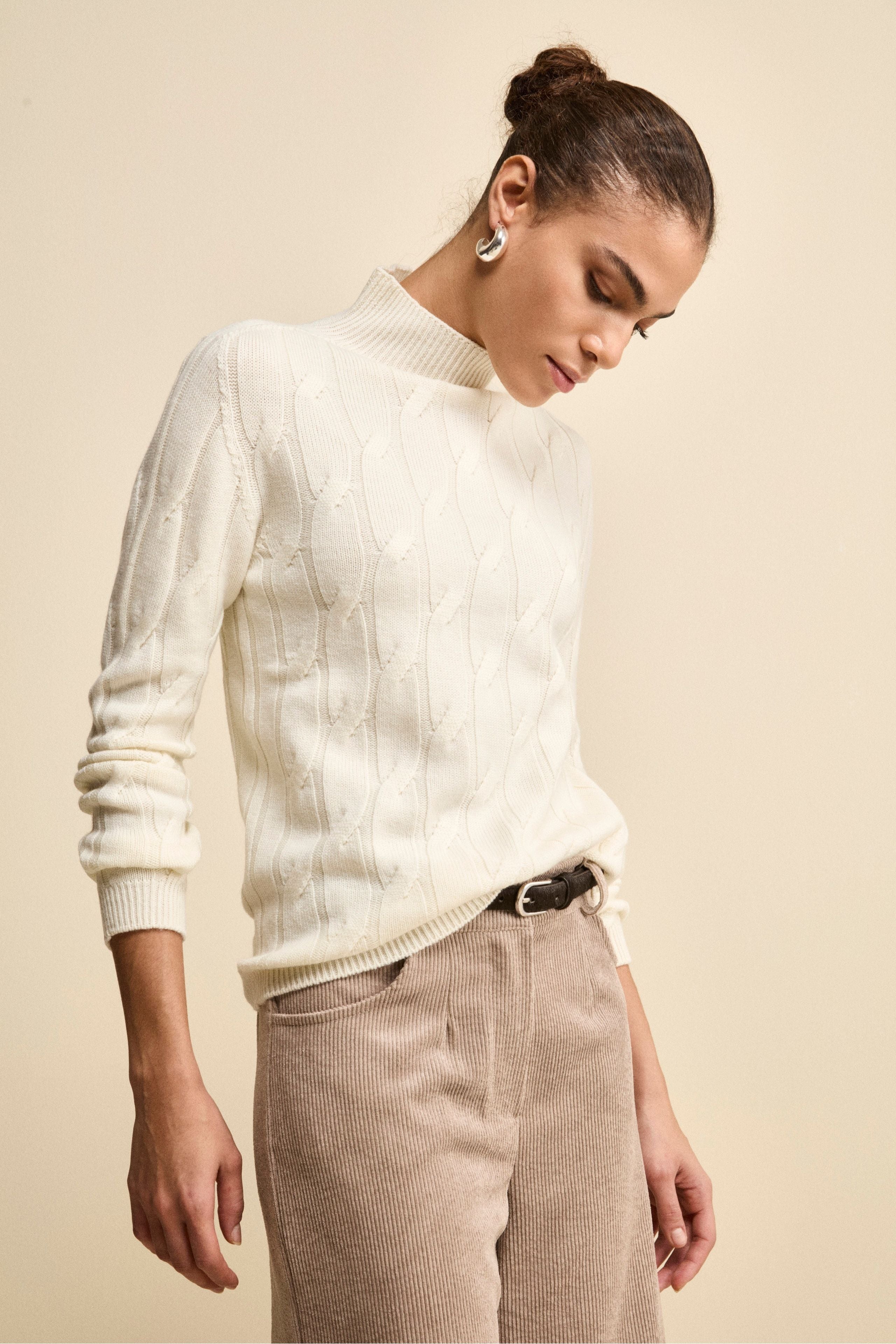 Cable-Knit Mock-Neck in Merino Wool - ECRU