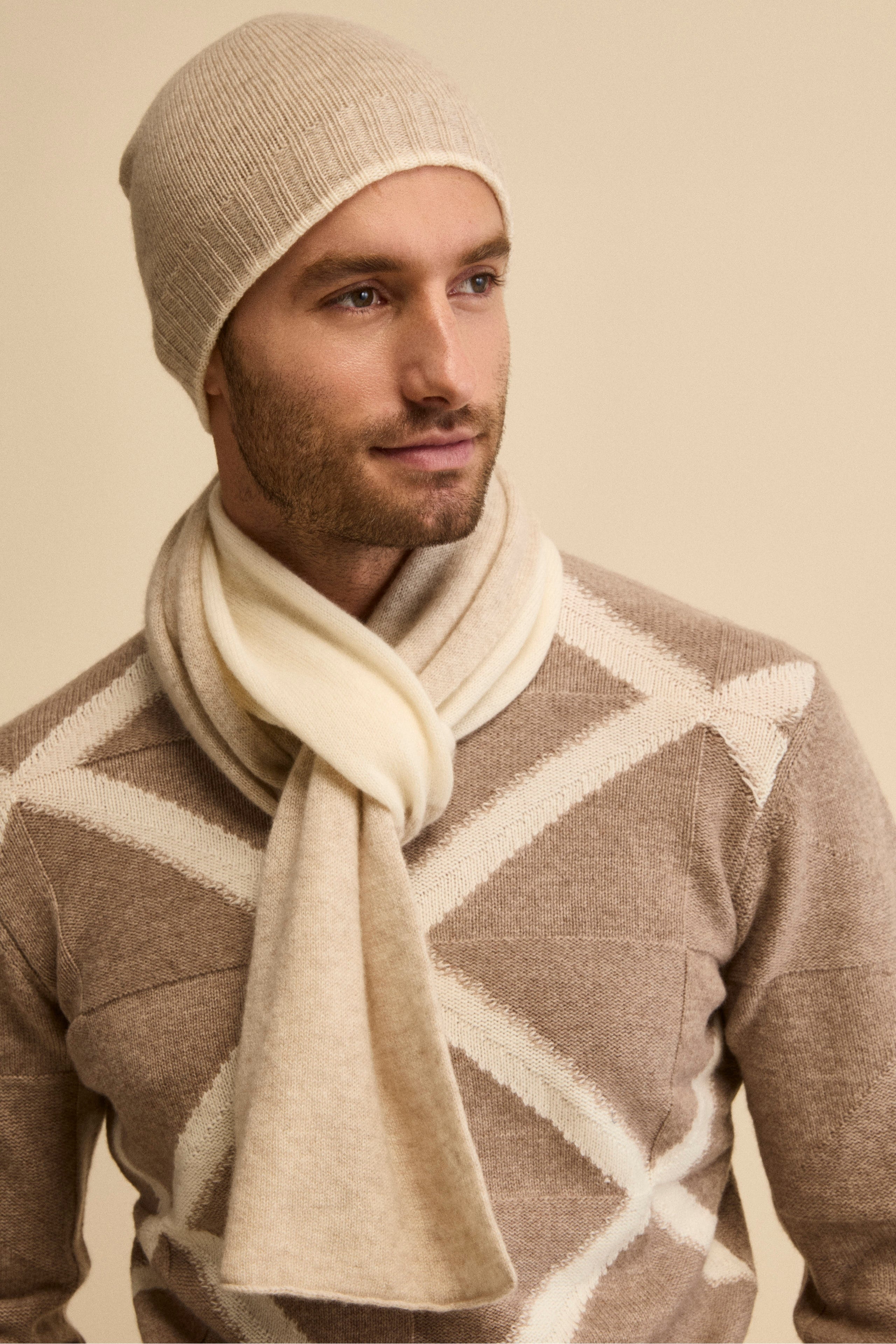 Bicolor cashmere knit collar - -