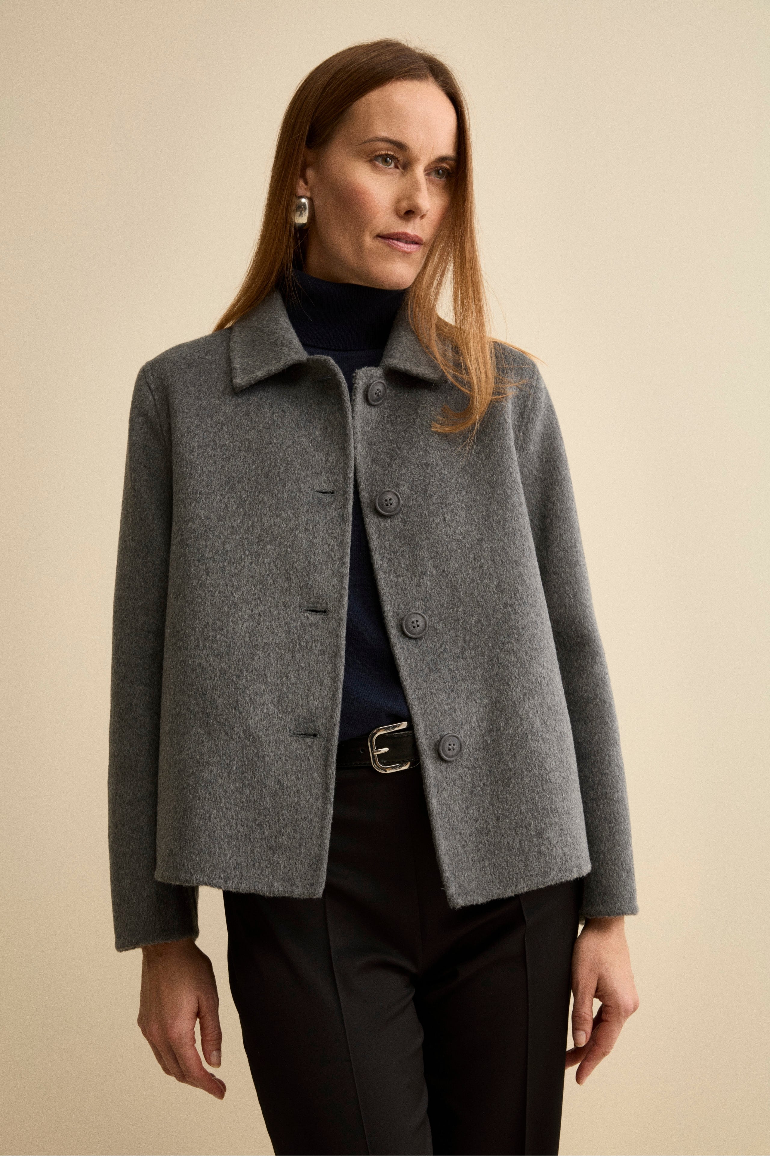 Short Unlined Wool-Blend Coat - GREY