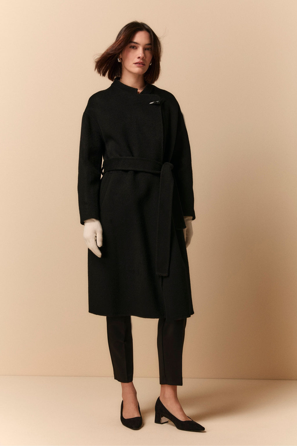 Manteau Femme Laine Noire Lorendale Double Poitrine - Taille L, Style Rétro, Neuf Sans étiquettes