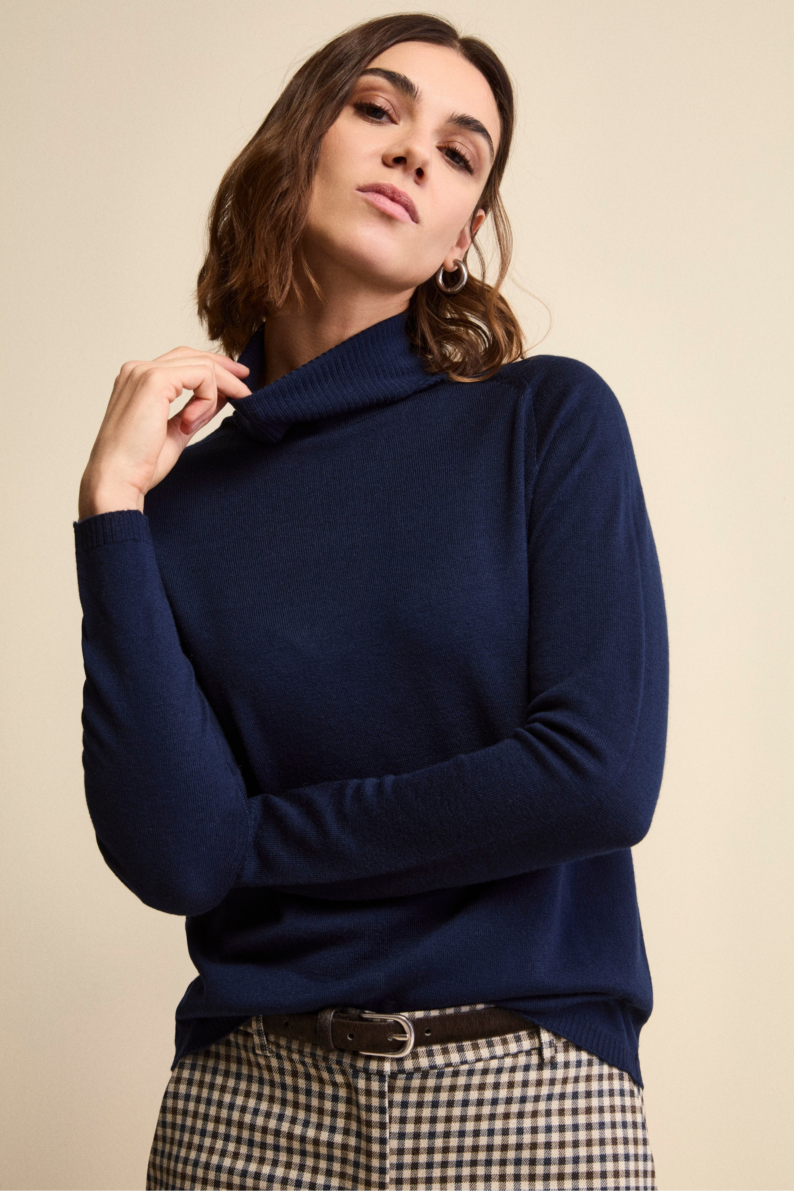 Raglan Turtleneck in Merino Wool - Navy blue