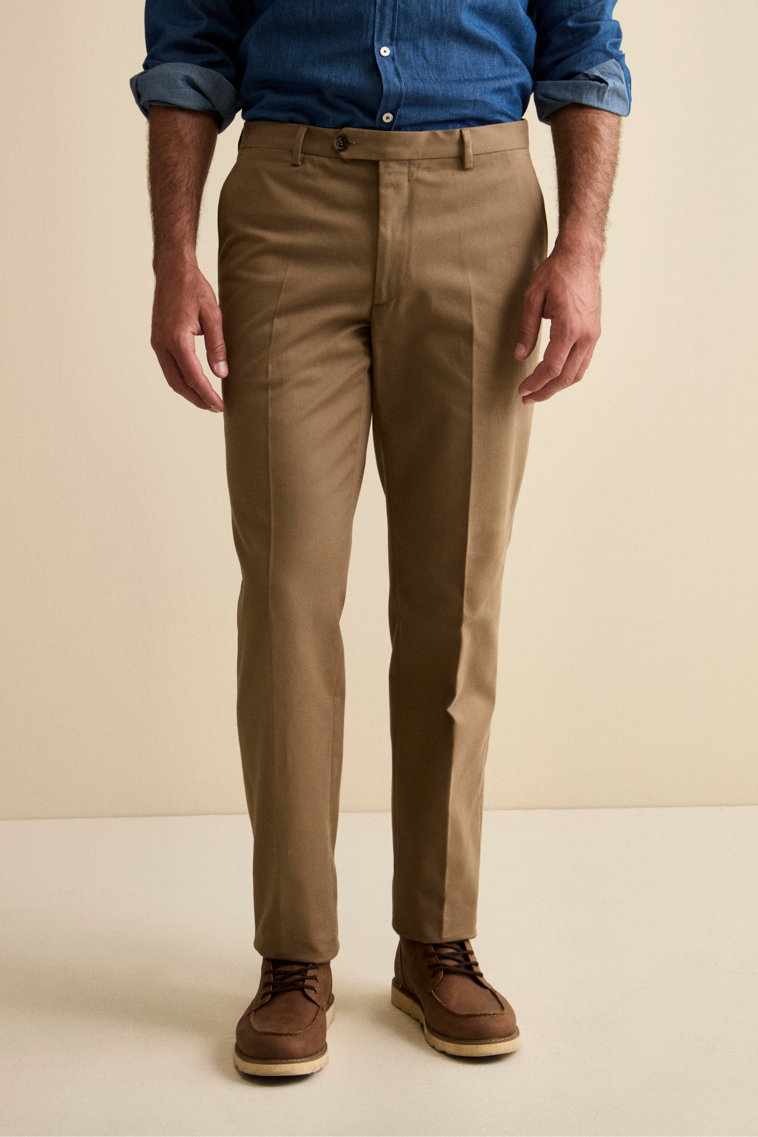 Regular Fit Chino Trousers in Gabardine - BEIGE