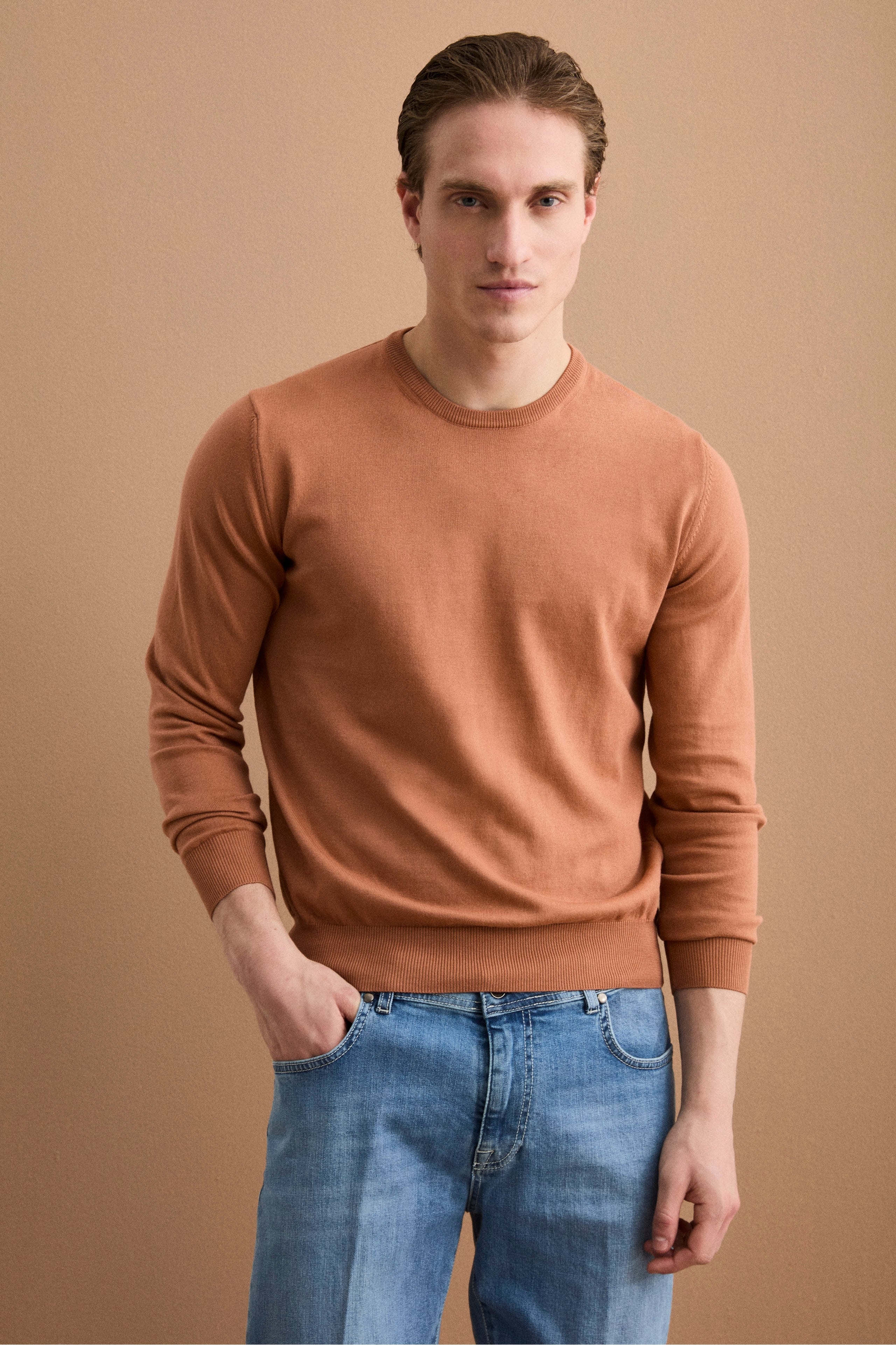 Maglia girocollo in cotone - TERRACOTTA