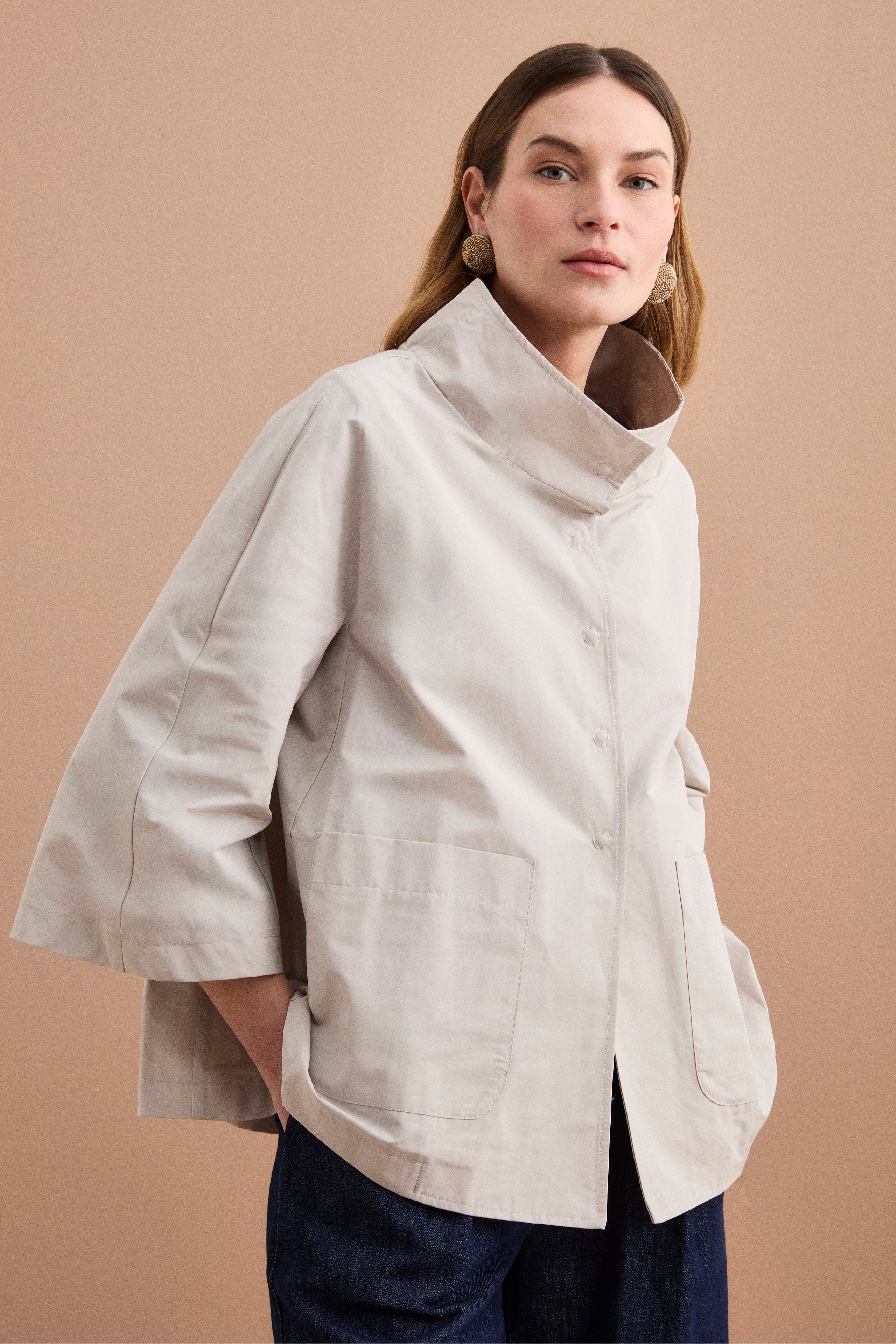 Cappa Over Sfoderata in Misto Cotone - SABBIA