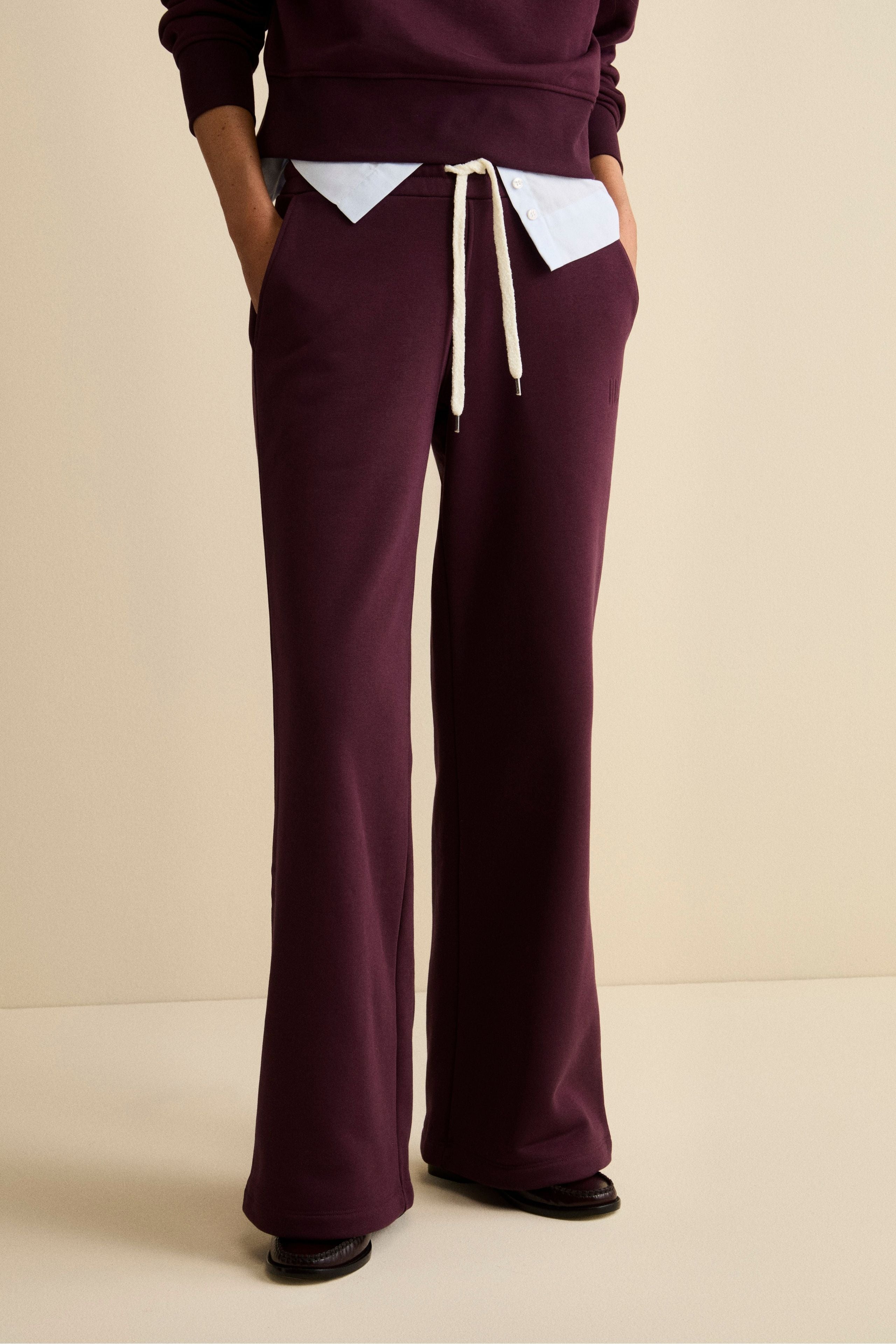Wide-Leg Cotton Sport Trousers - Wine red