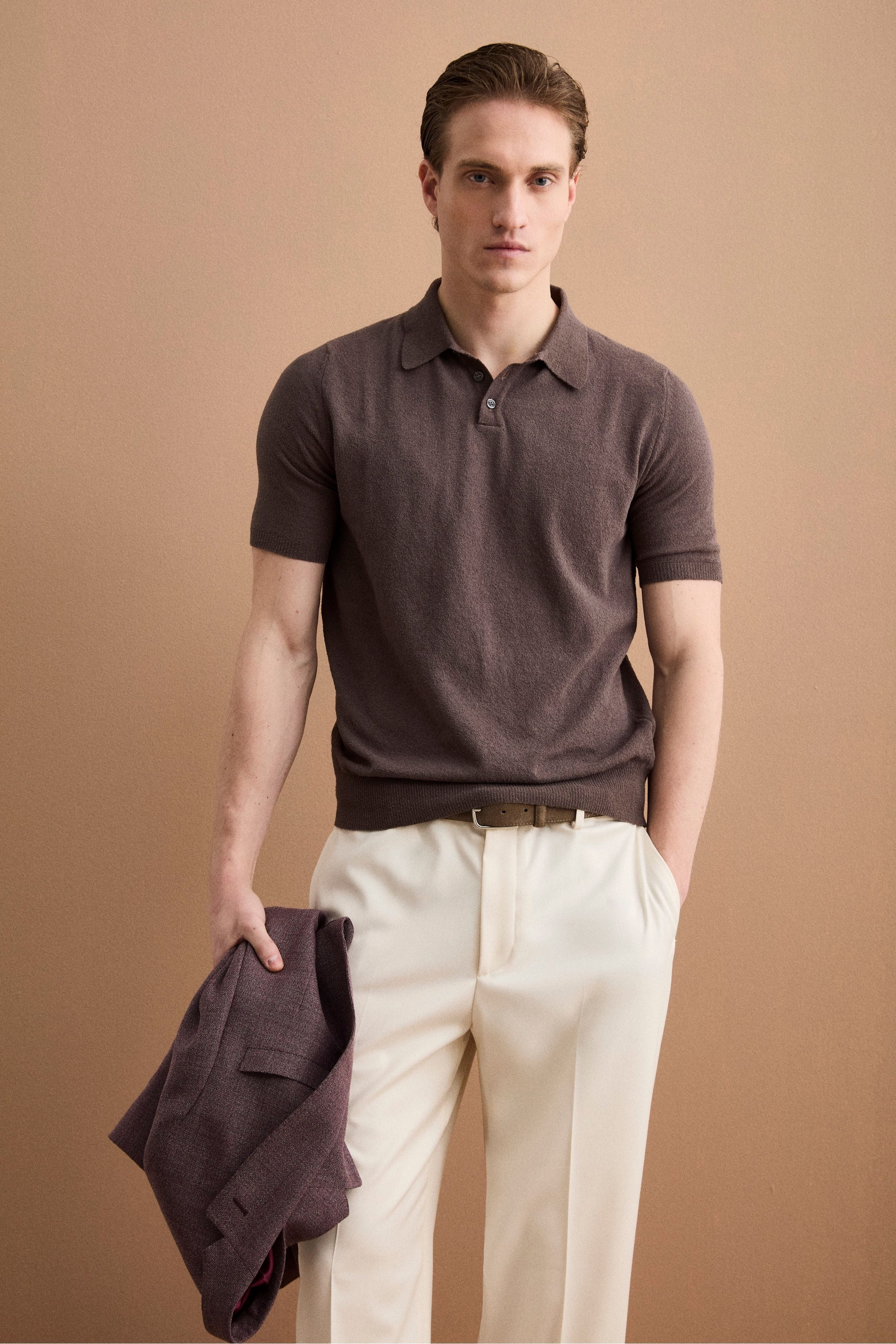 Bouclé-Poloshirt aus Frottee - braun