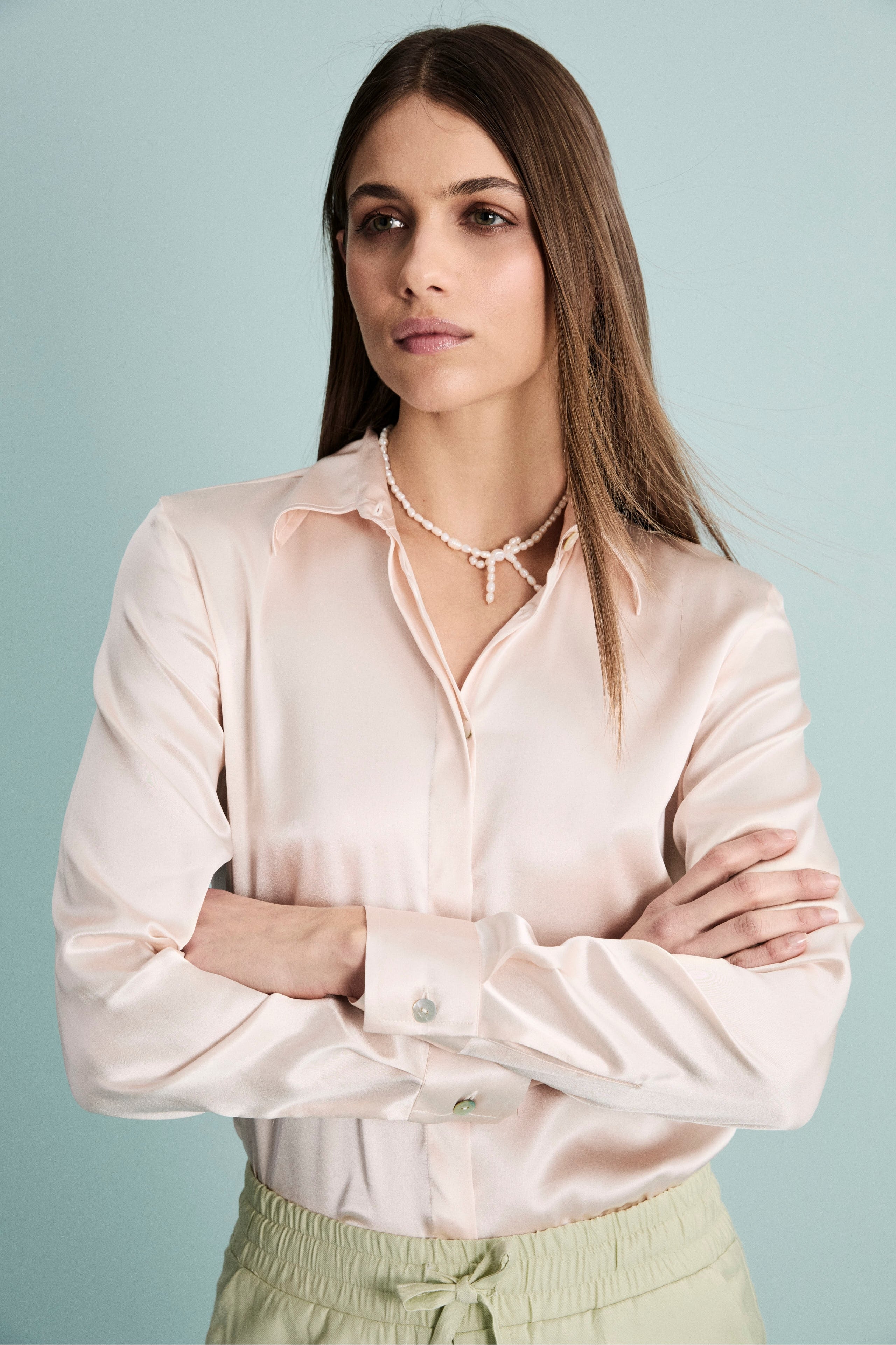 Shirt Camicia Seta Rosa Elegant Silk Shirt Powder Pink 40