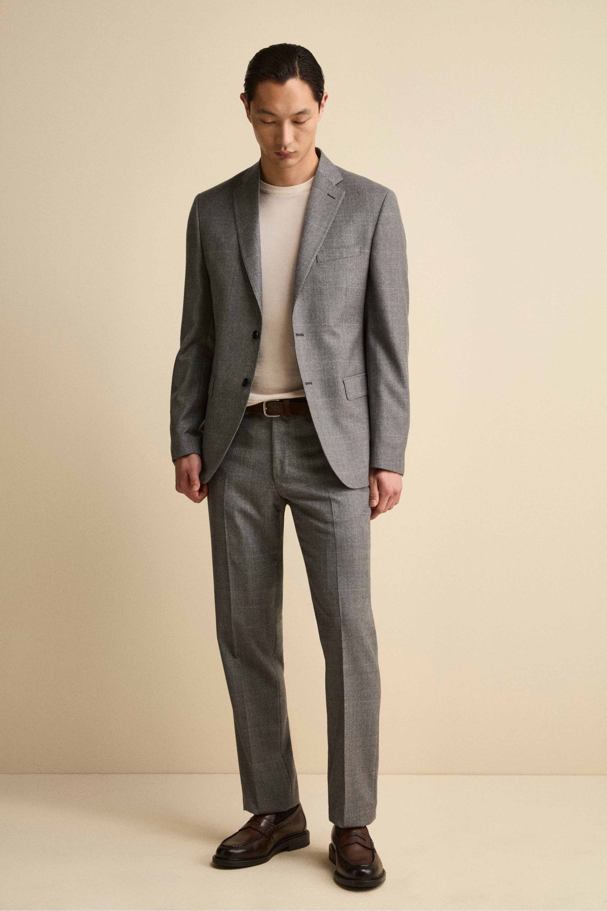 Checked Single-Breasted Virgin Wool Suit Regular Fit - Grey Glen plaid