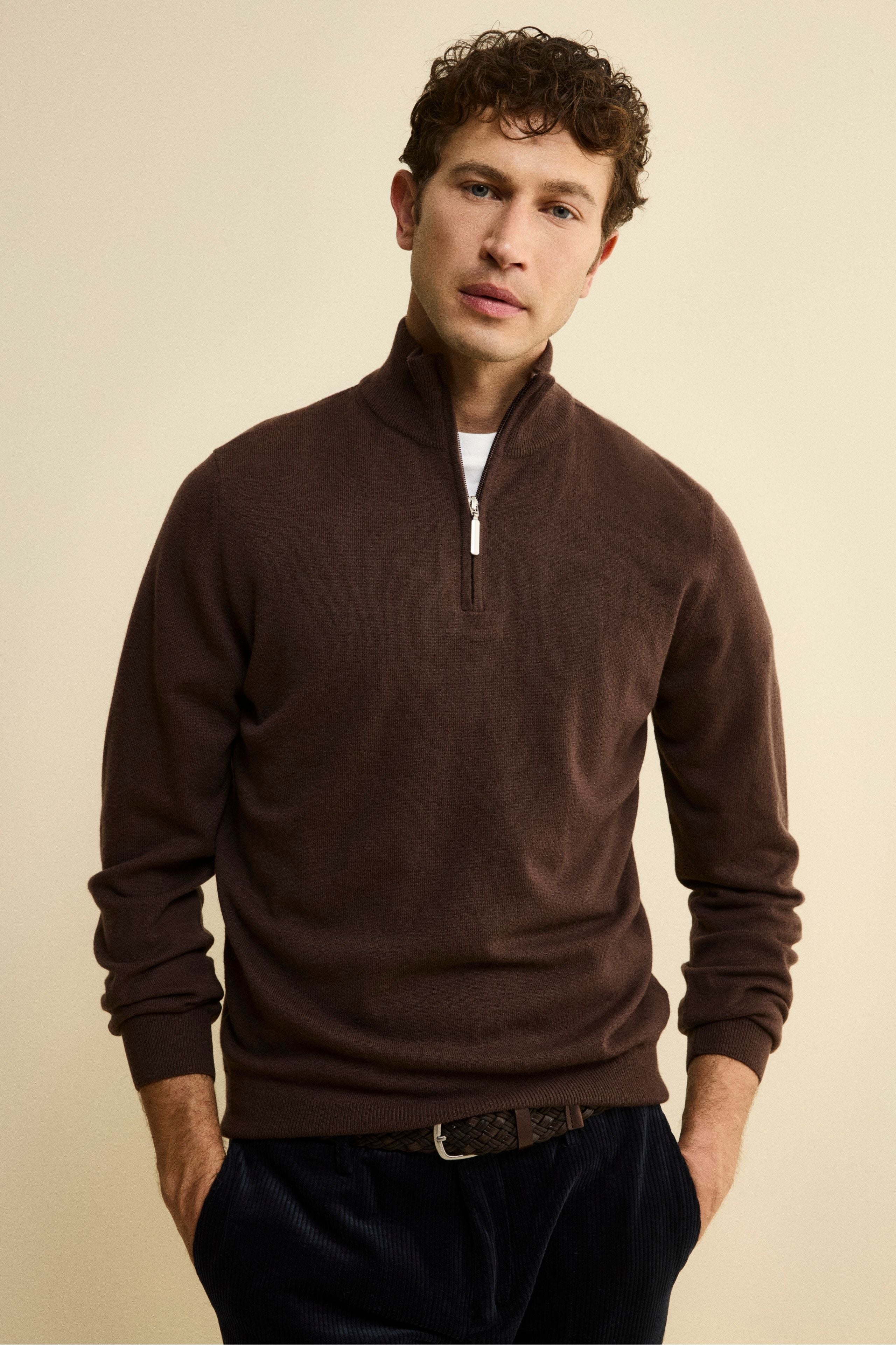 Turtleneck with Zip in Wool and Cashmere - brown