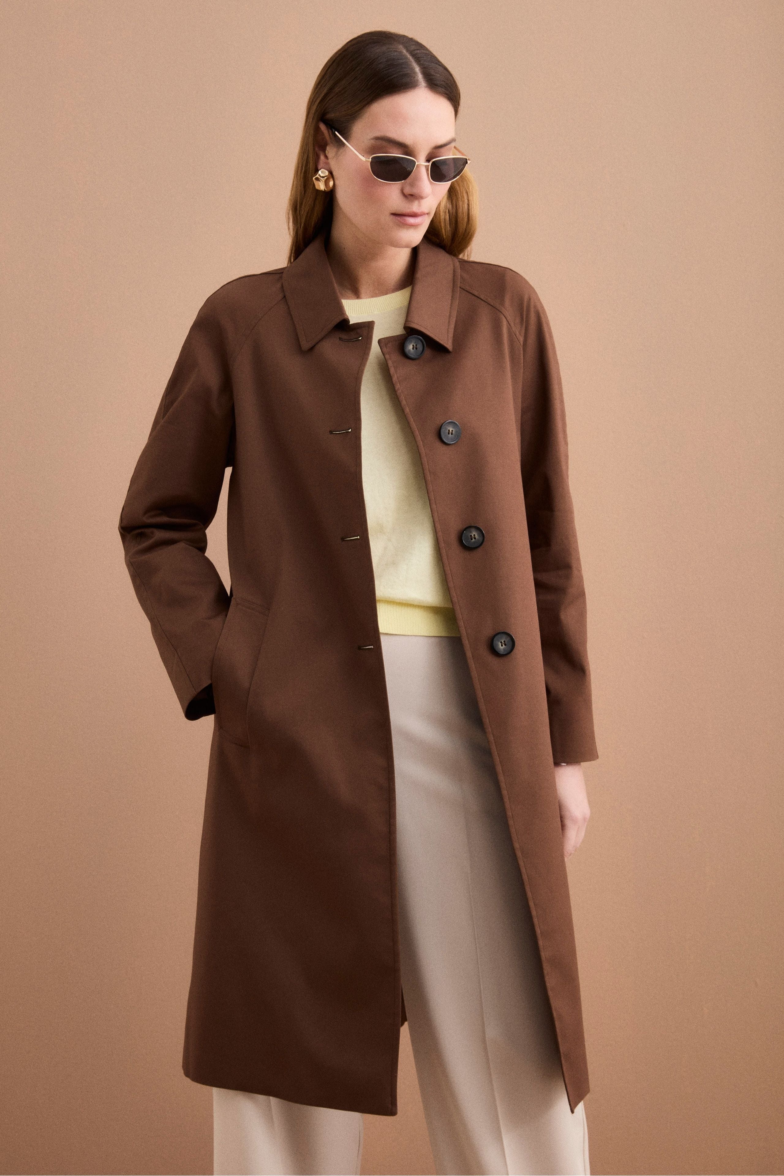 Trench Monopetto Foderato con Collo a Camicia - BRUCIATO