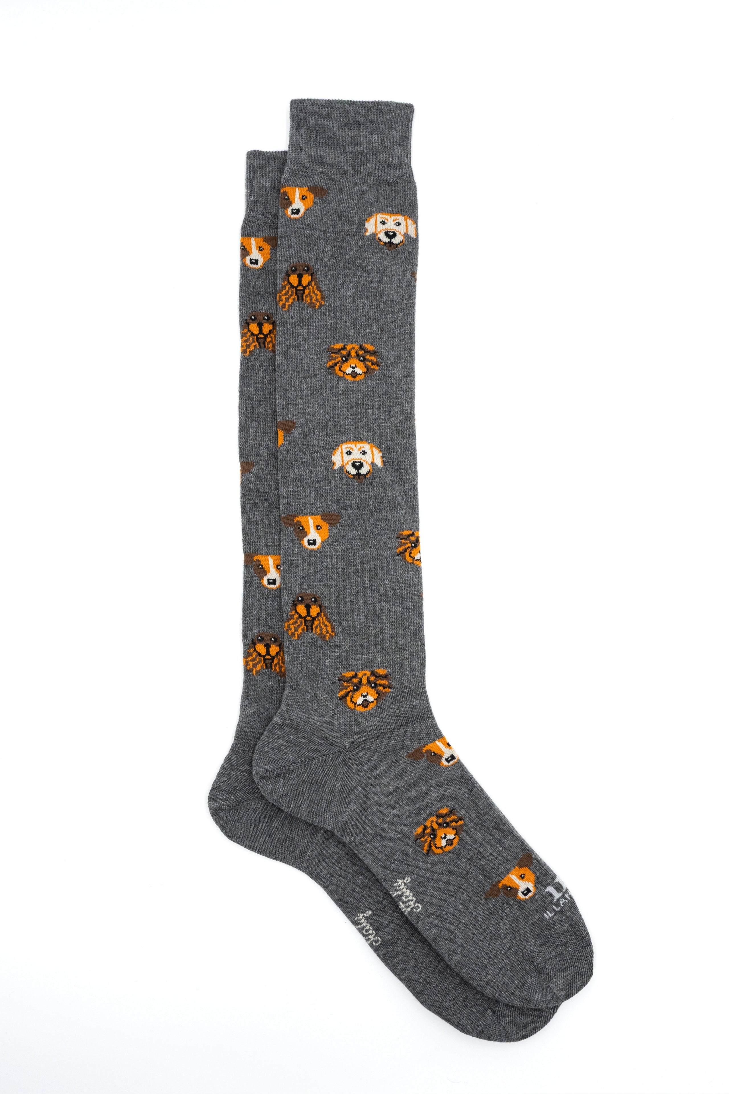 Long Cotton Socks with Dog Pattern - Dark grey