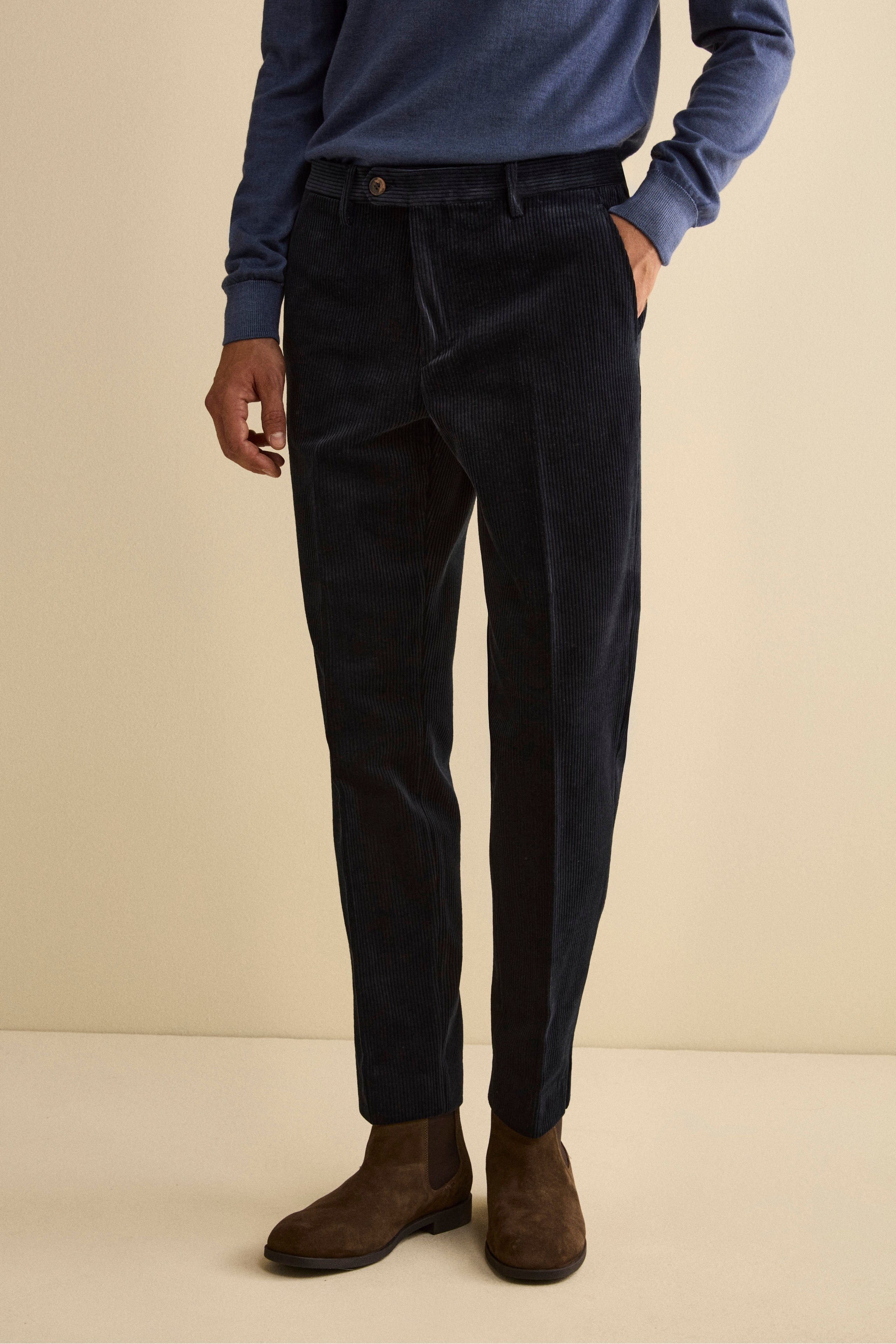 Regular Fit Velvet Trousers - blue