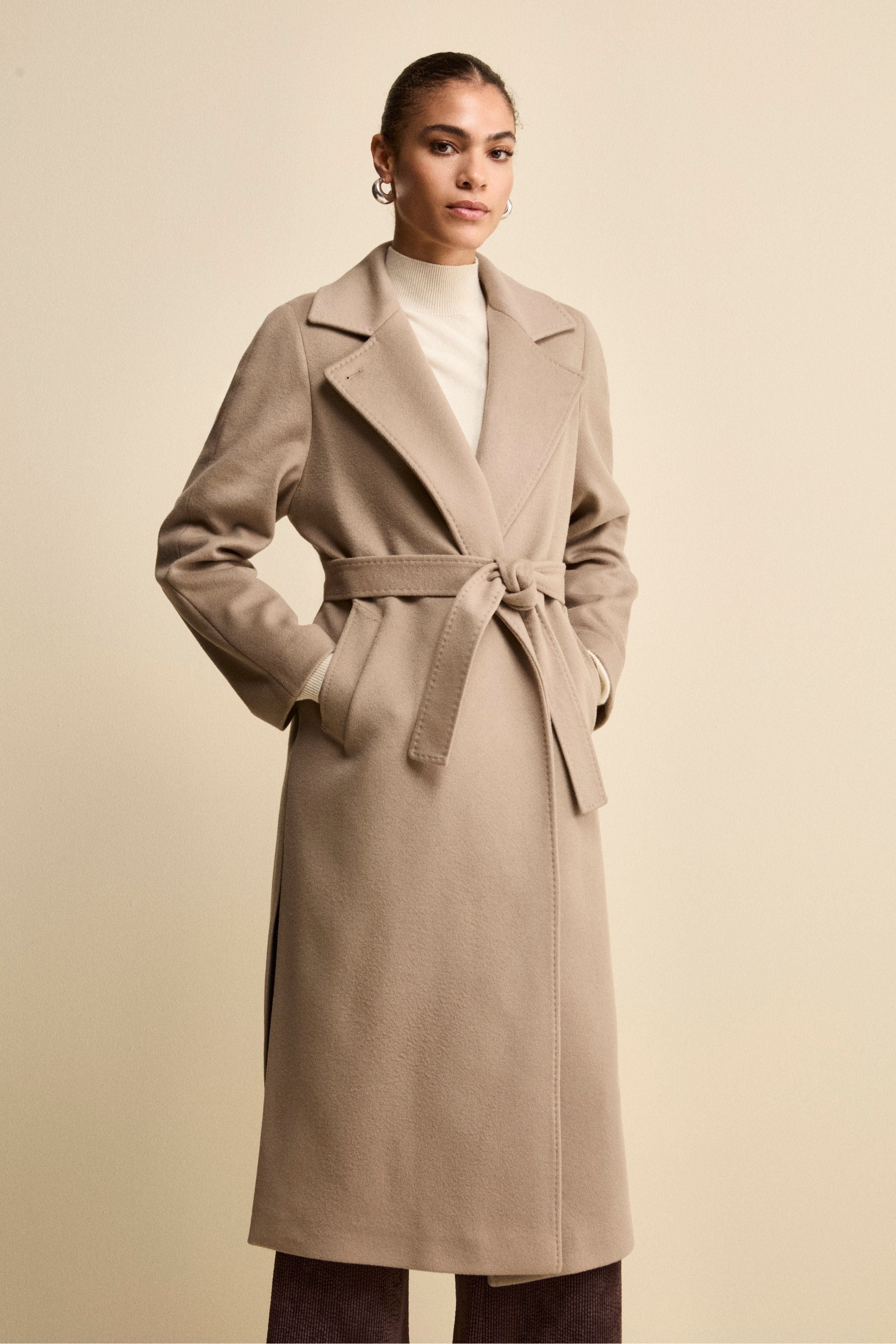 Long coat in wool and cashmere - Brown
