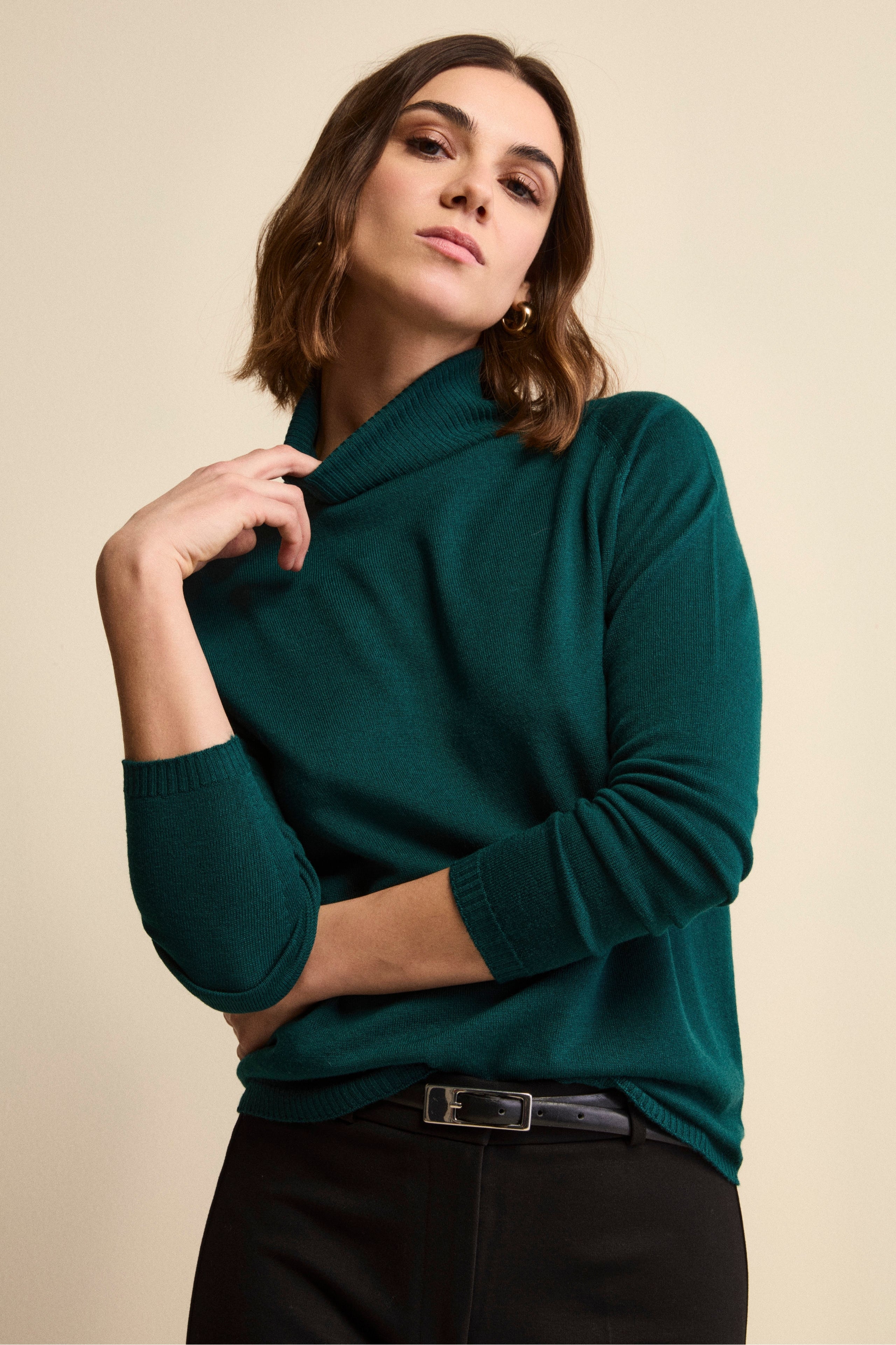 Raglan Turtleneck in Merino Wool - GREEN