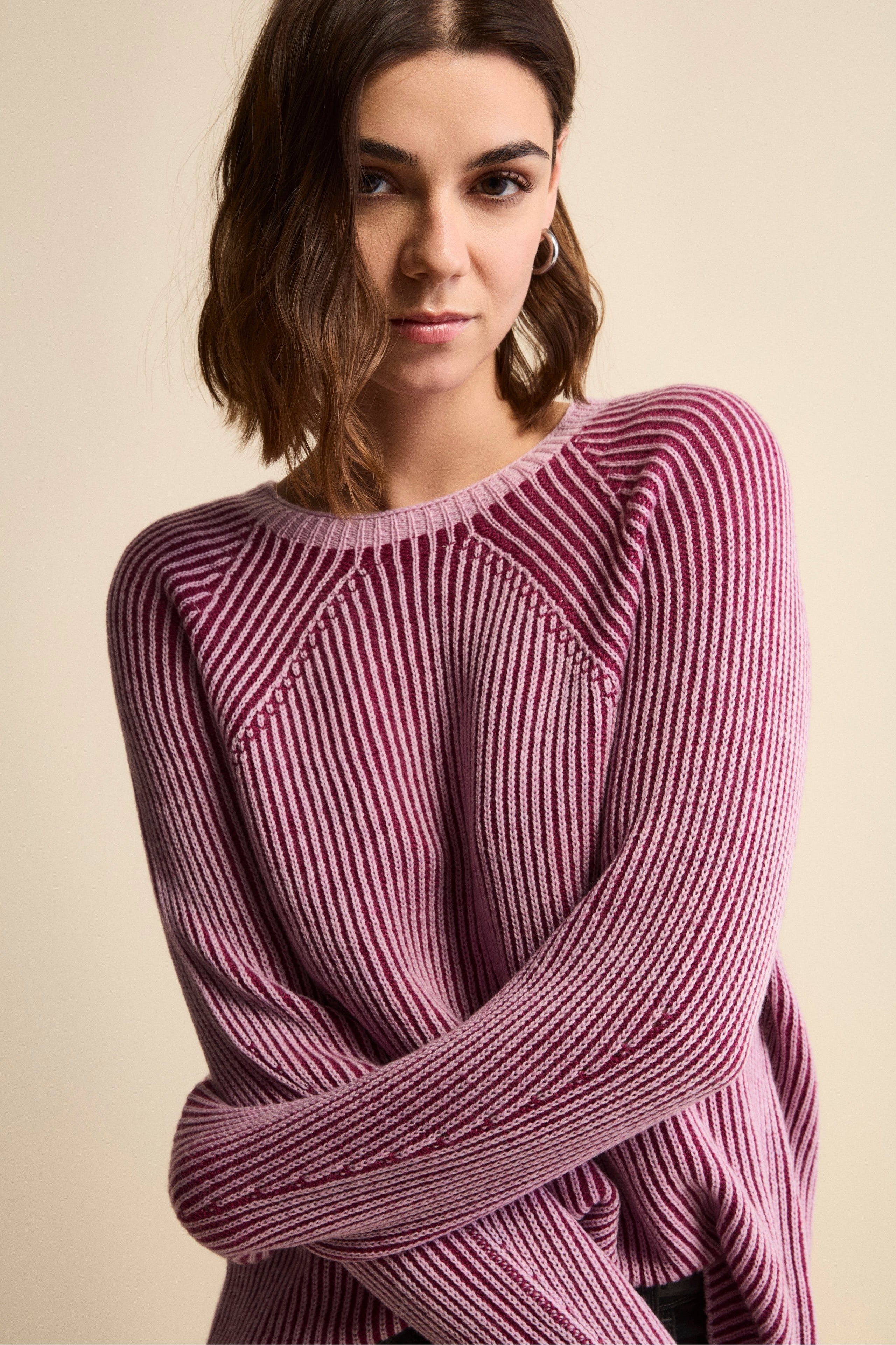Patterned Merino Wool Sweater (English Rib) - Red pattern