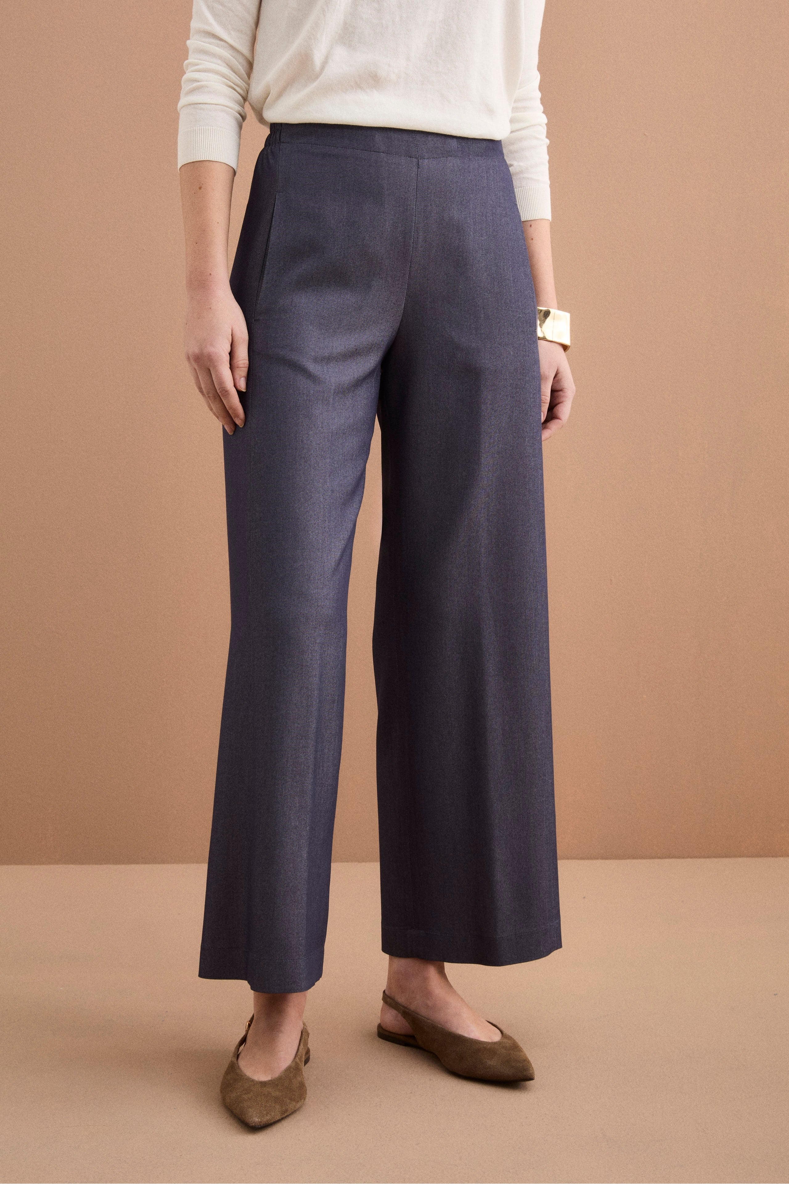 Pantalone Ampio in Chambray - BLU