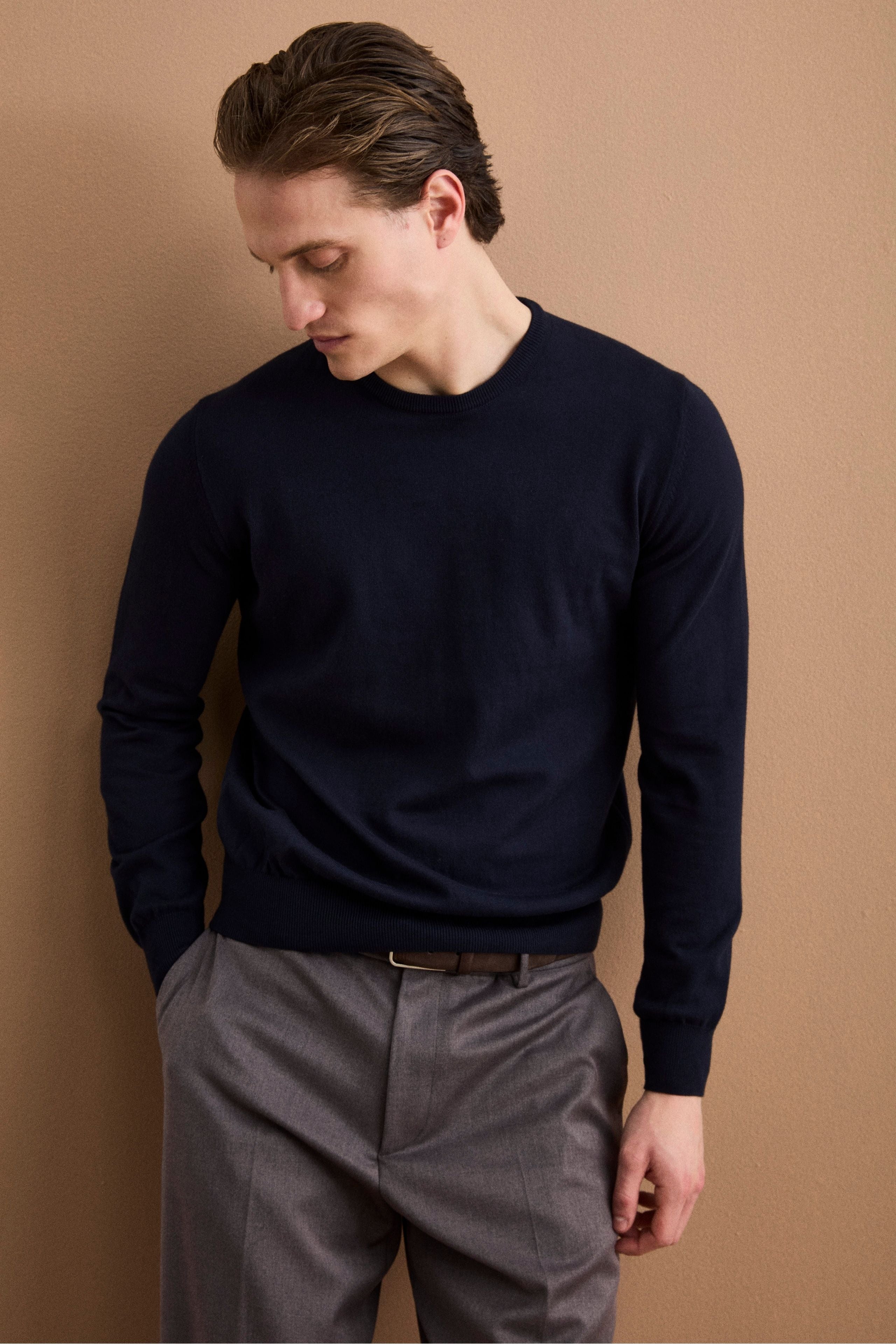 Baumwollpullover mit Rundhalsausschnitt - BLAU