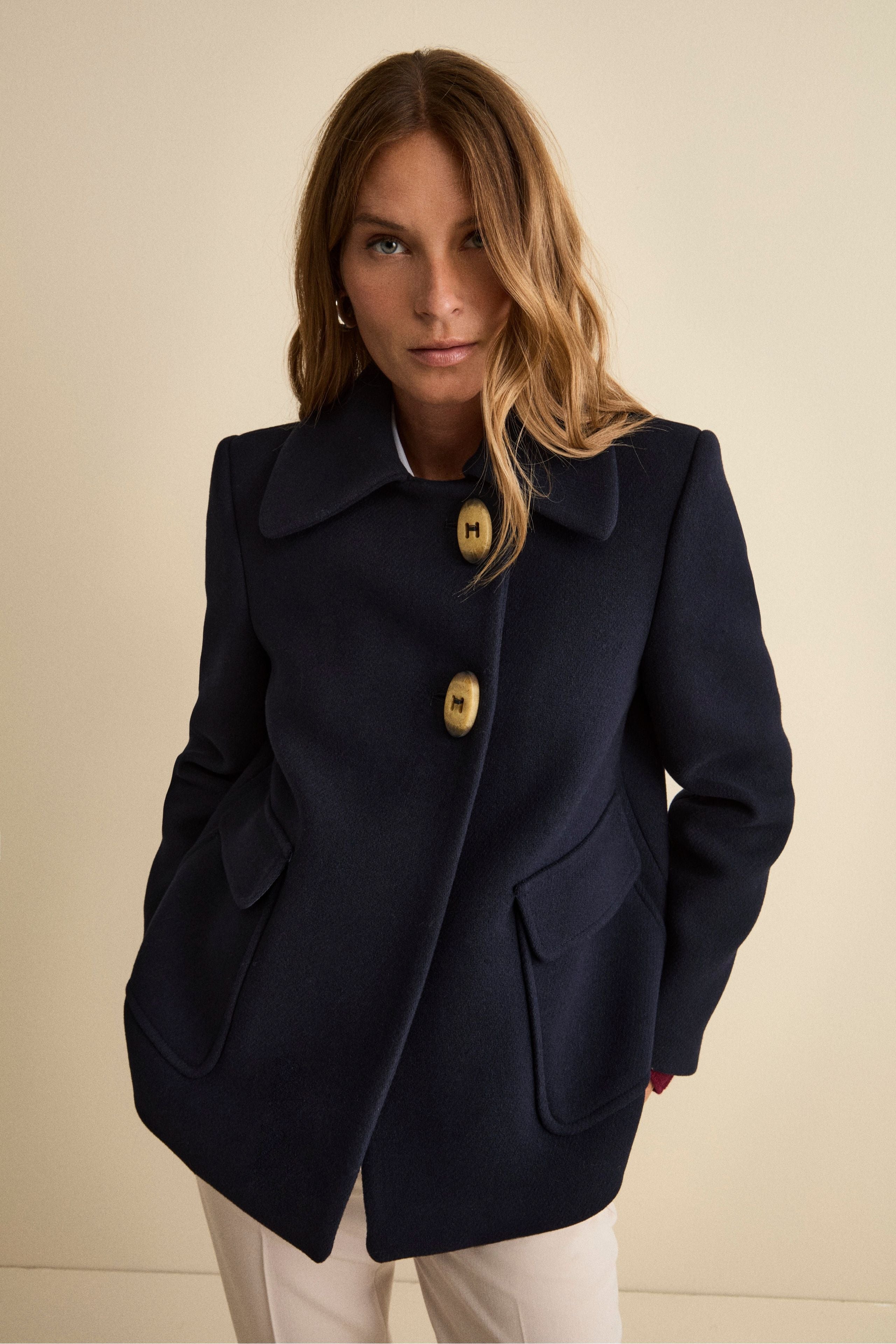 Short Flared Coat in Virgin Wool Blend BLUE 381