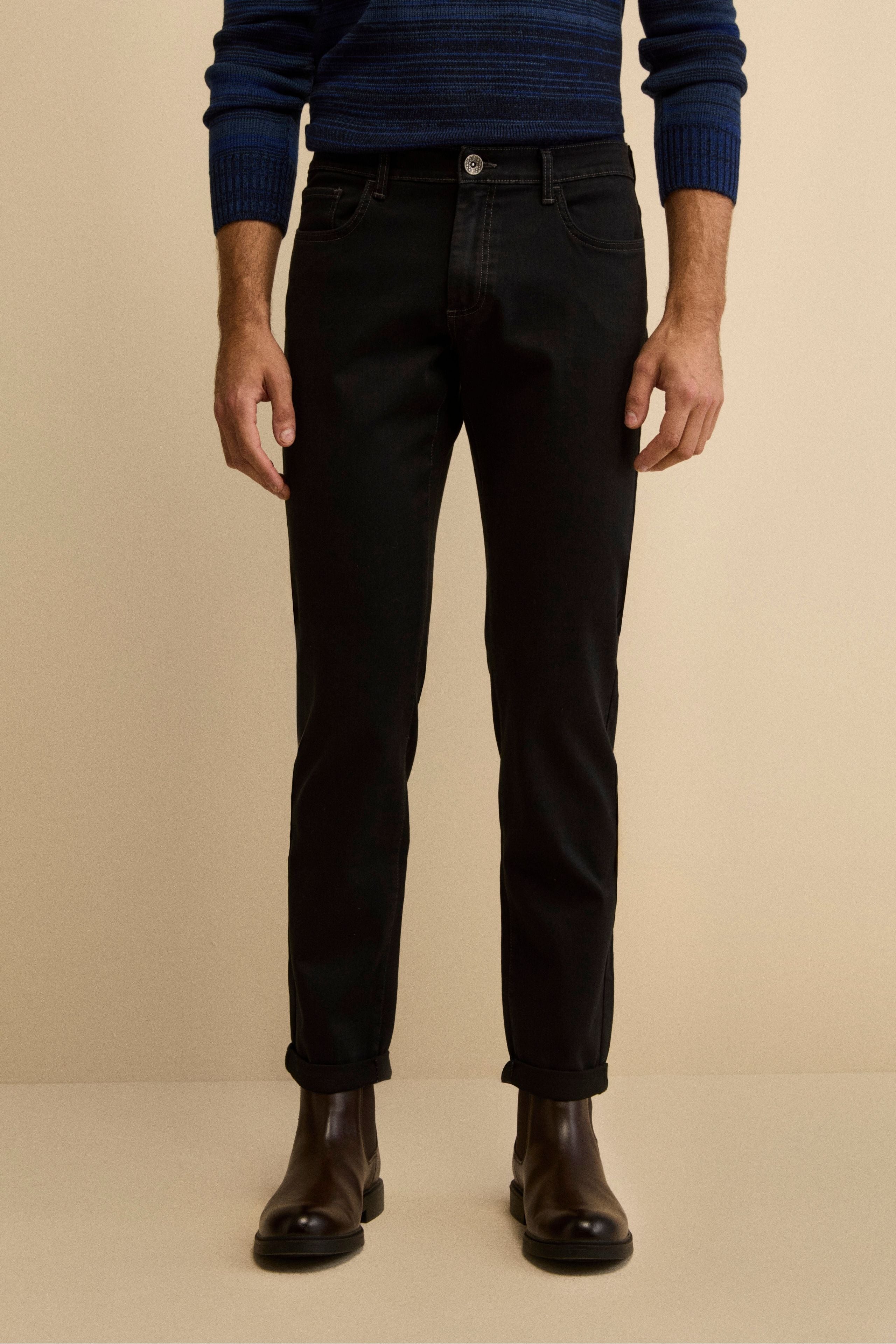 Slim-Fit Jeans in Cotton Blend - DENIM/BLACK