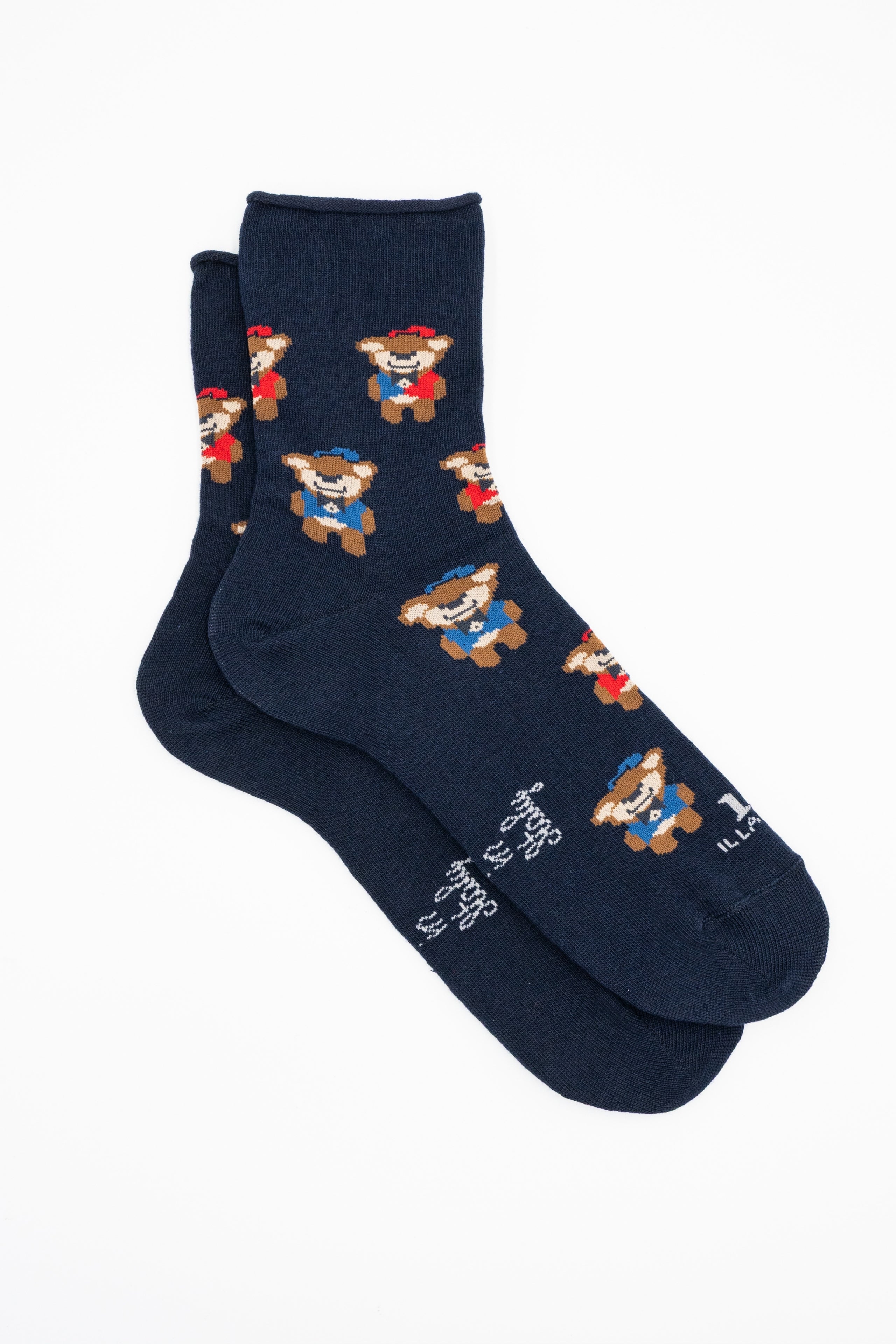 Short Socks with Teddy Bear Pattern - BLUE
