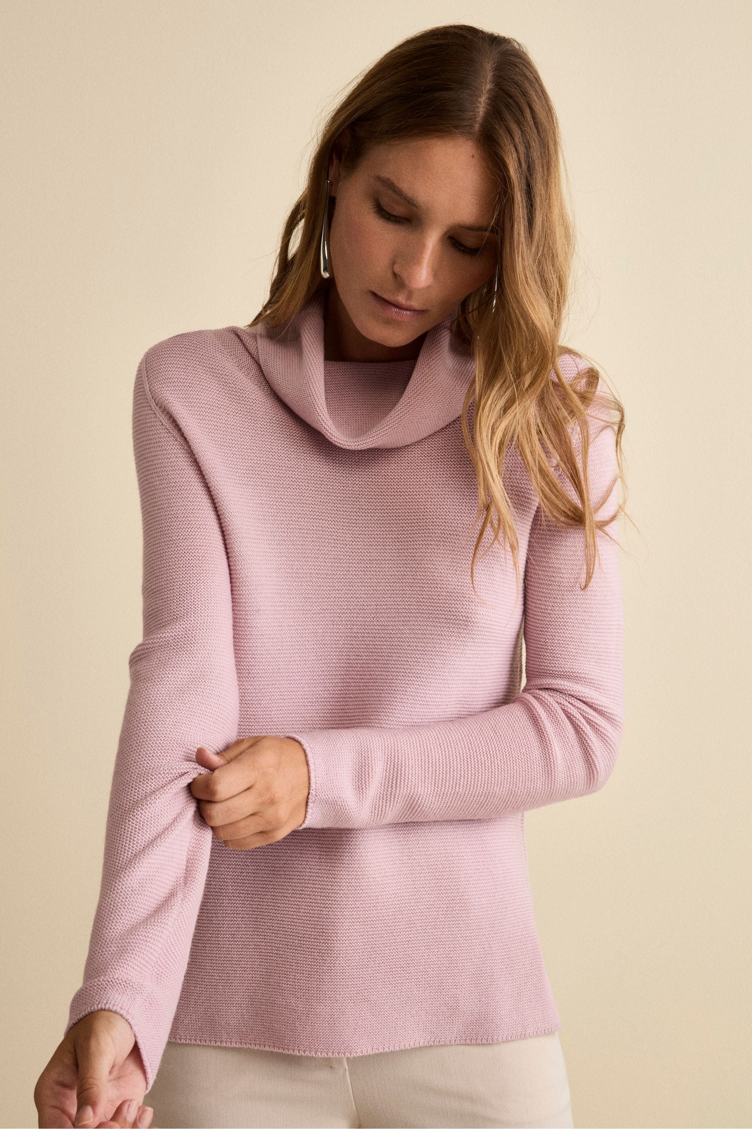 Sweater with Side Slits in Merino Wool - PINK