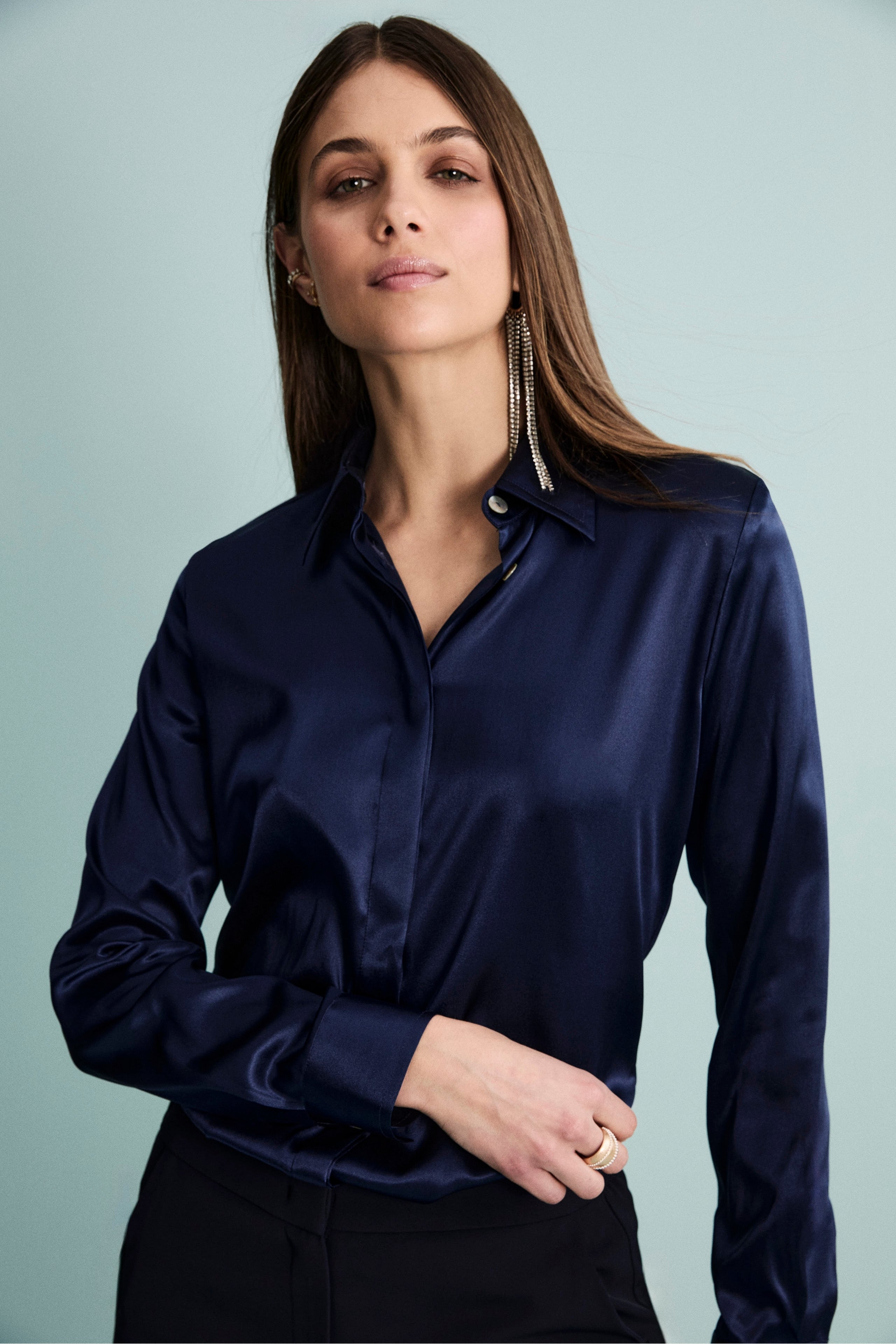 Elegant Silk Shirt BLUE 40
