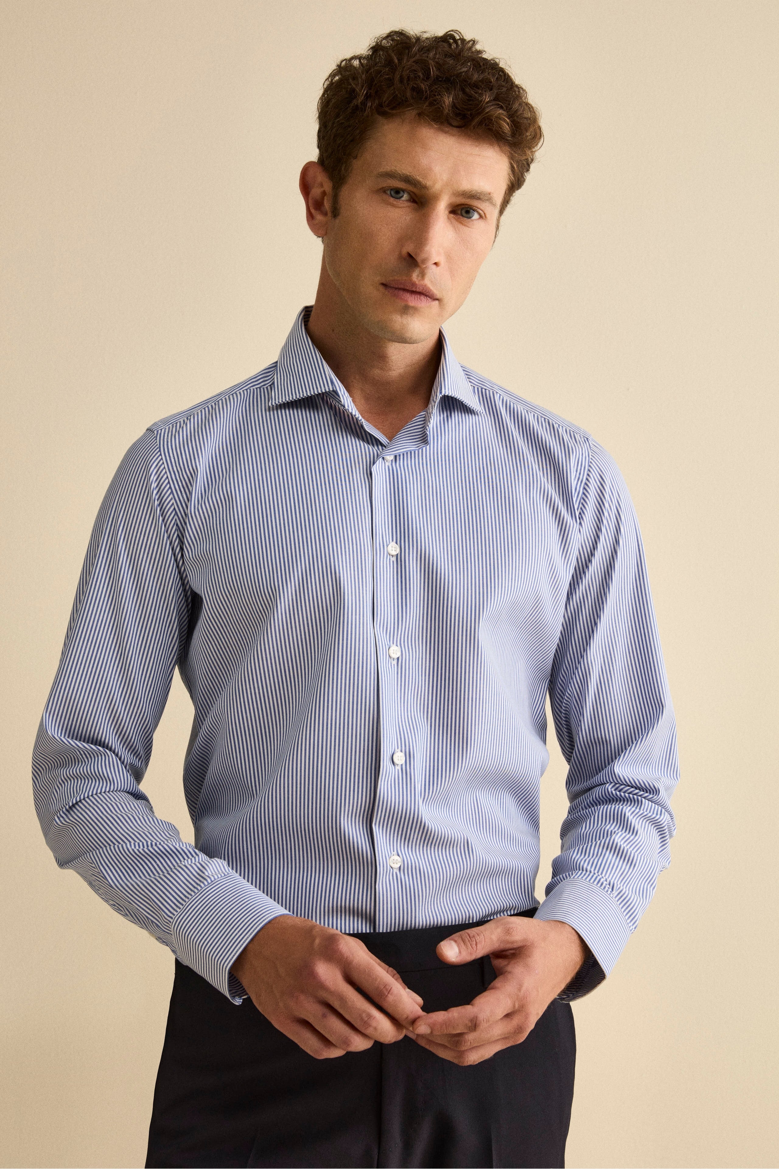 Cotton Slim Fit No-Iron Shirt - Blue stripe