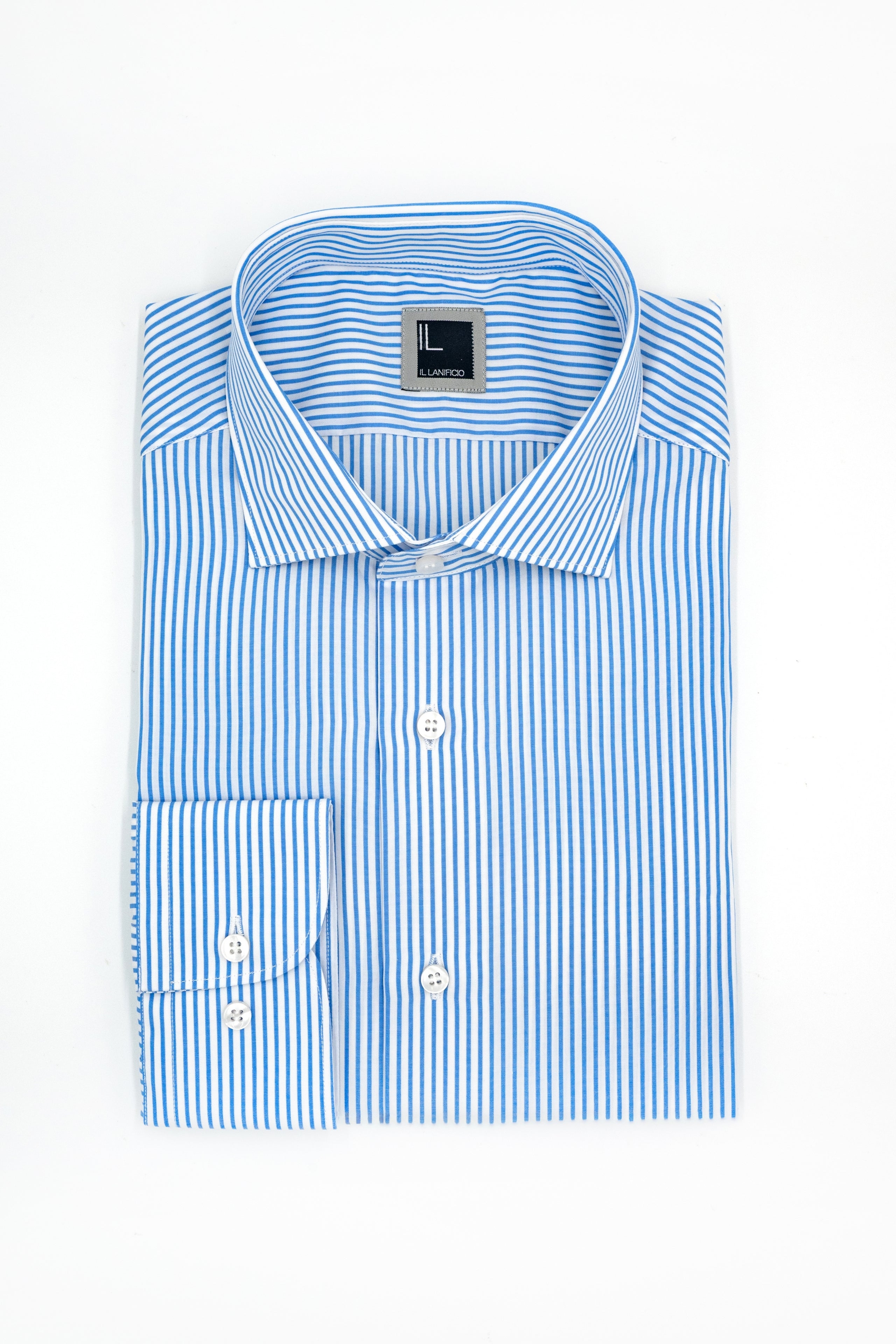 Slim Fit Striped Shirt with French Collar - Light blue stripe