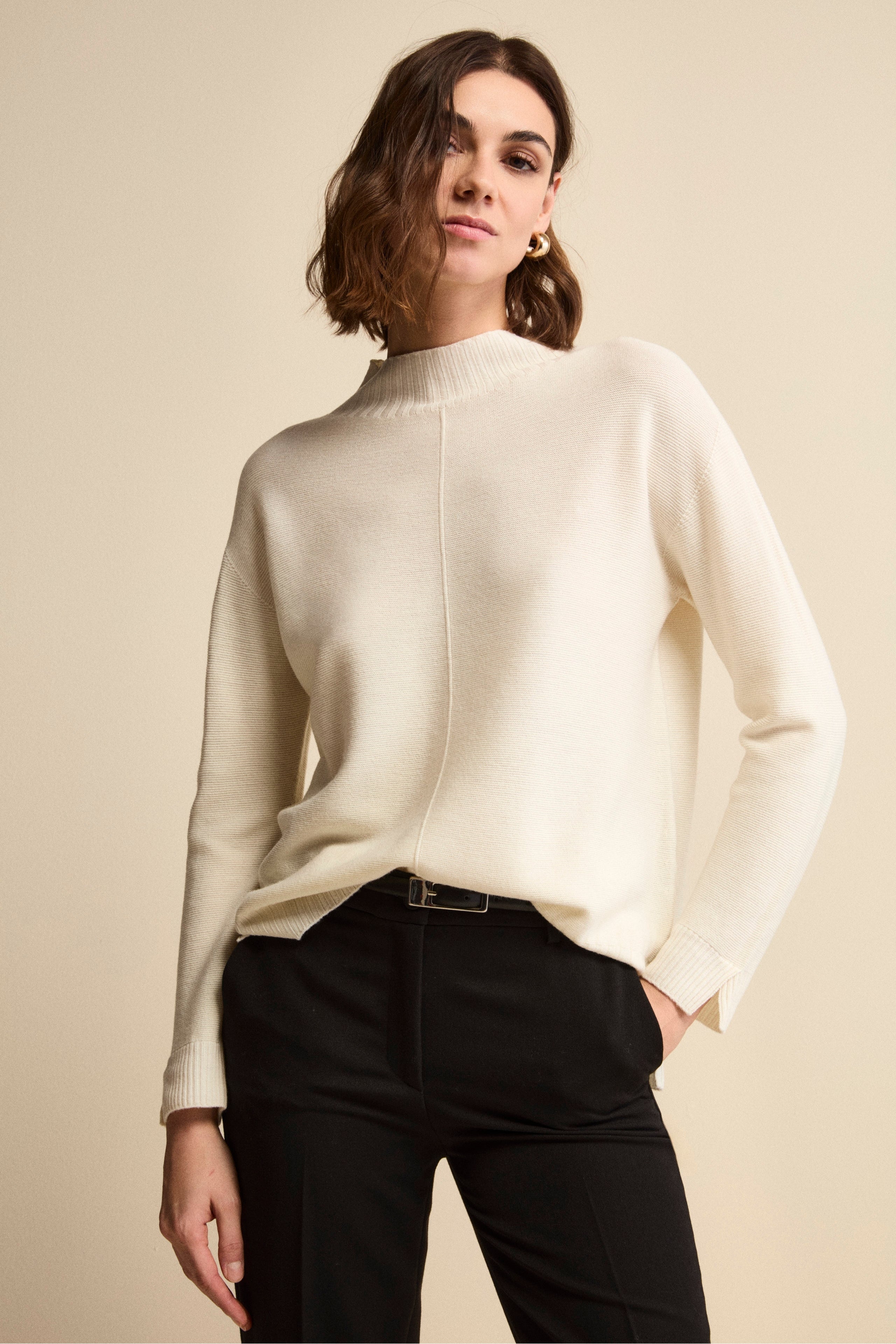 Links-Knit Turtleneck in Merino Wool - WHITE