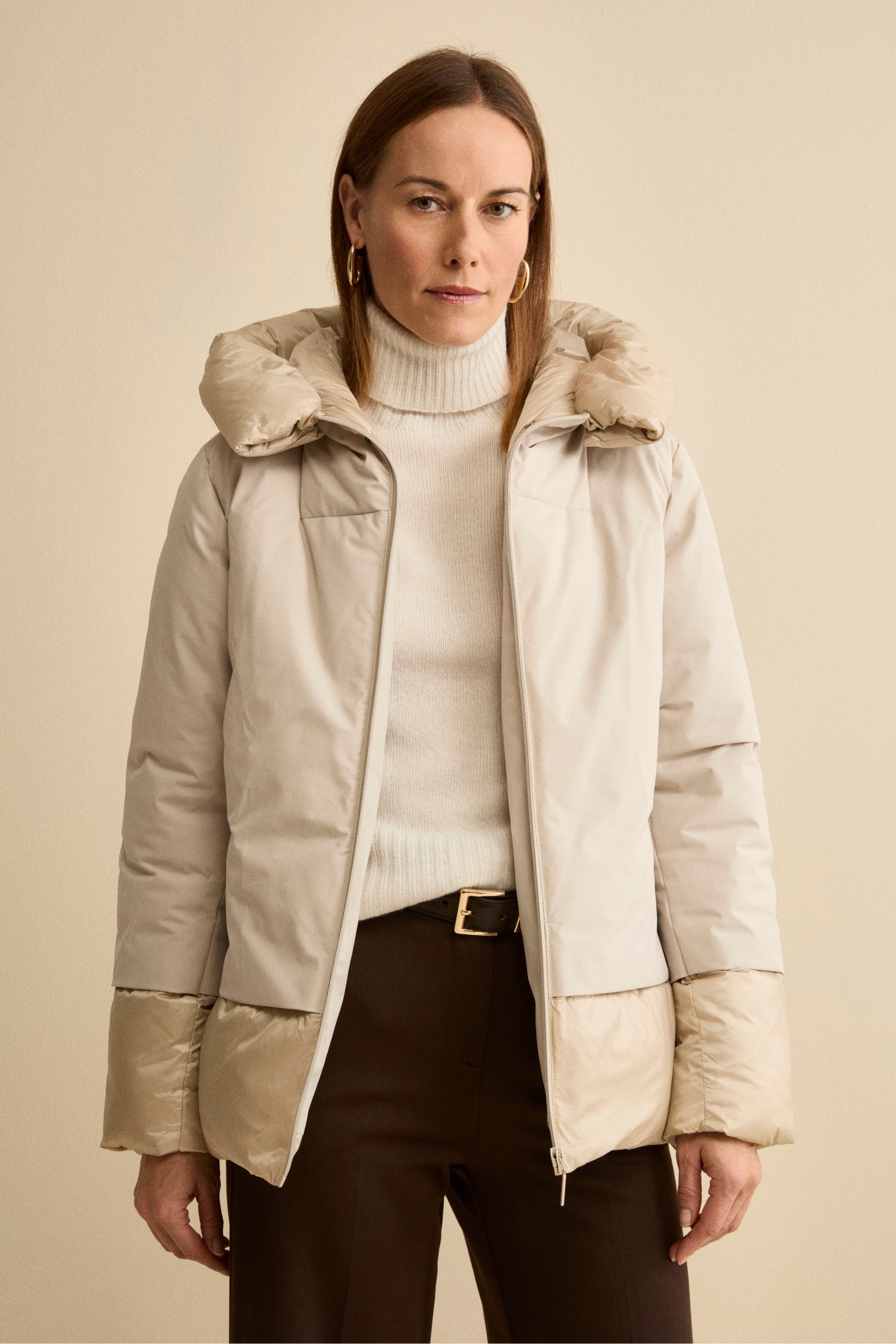 Padded Winter Jacket with Hood - Butter white