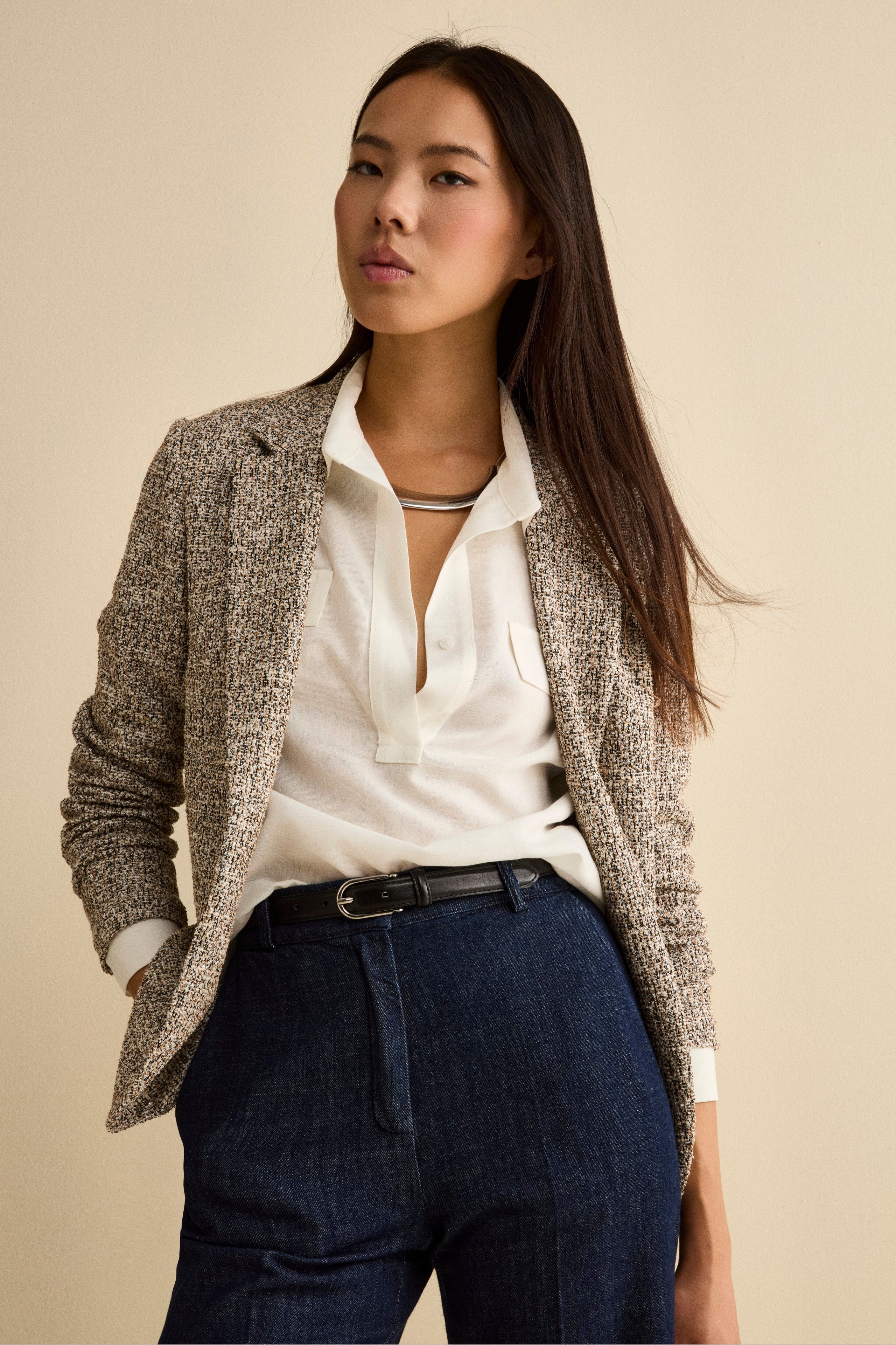 Single-Breasted Bouclé Jacket with Sequins - BLACK