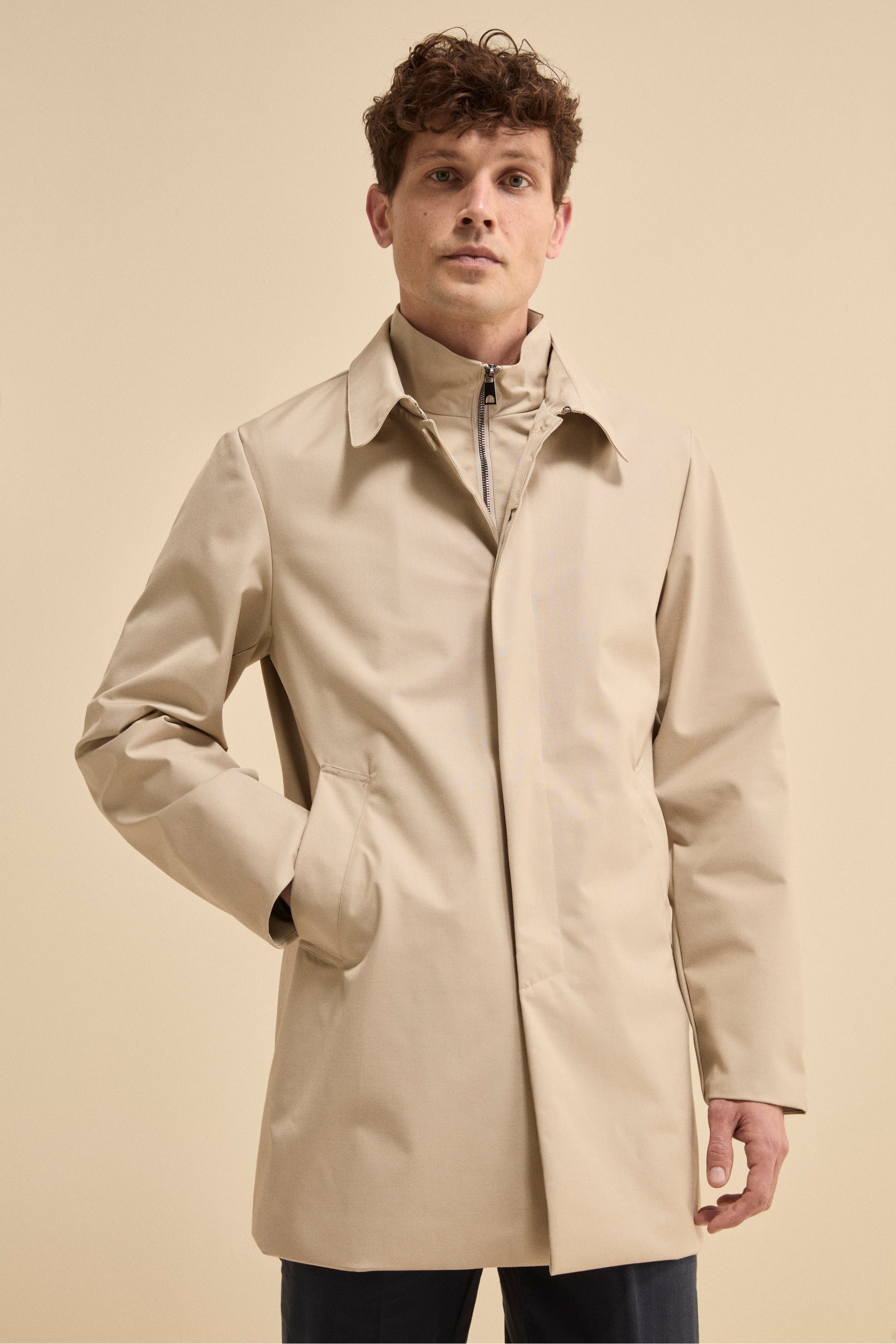 Lined Waterproof Trench Coat BEIGE 46 - Main Image