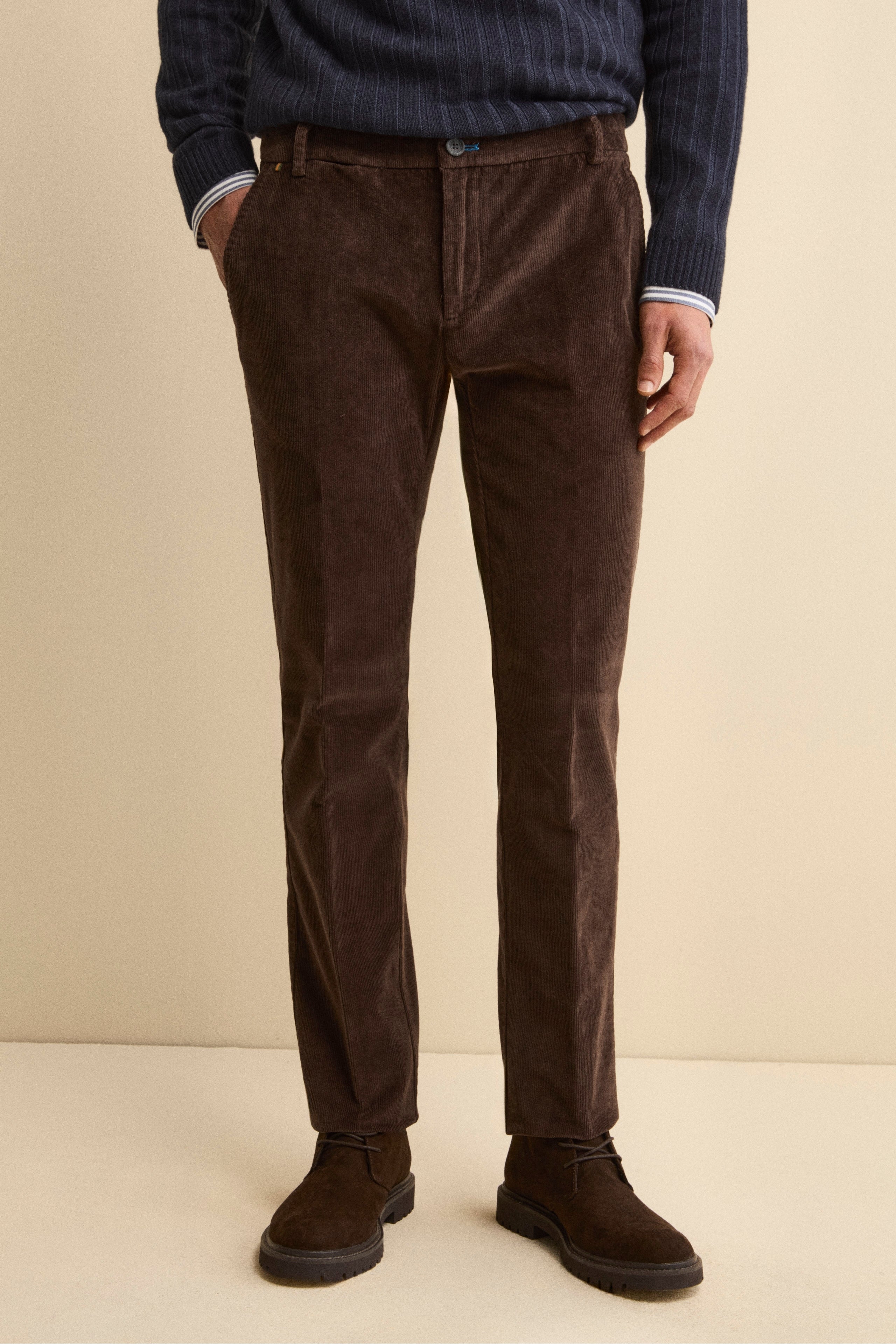 Regular Fit Corduroy Chino Trousers - brown
