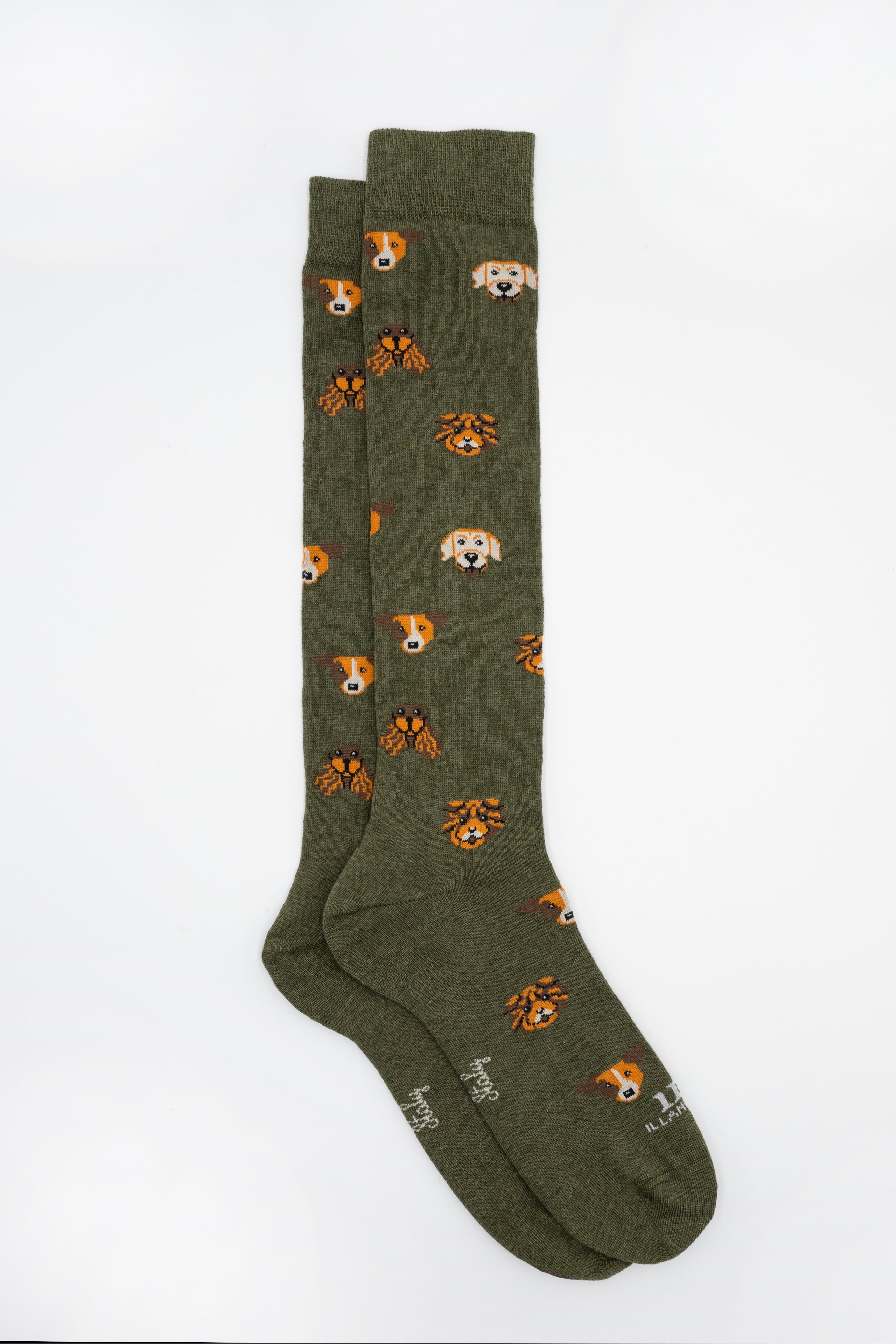 Long Cotton Socks with Dog Pattern - GREEN