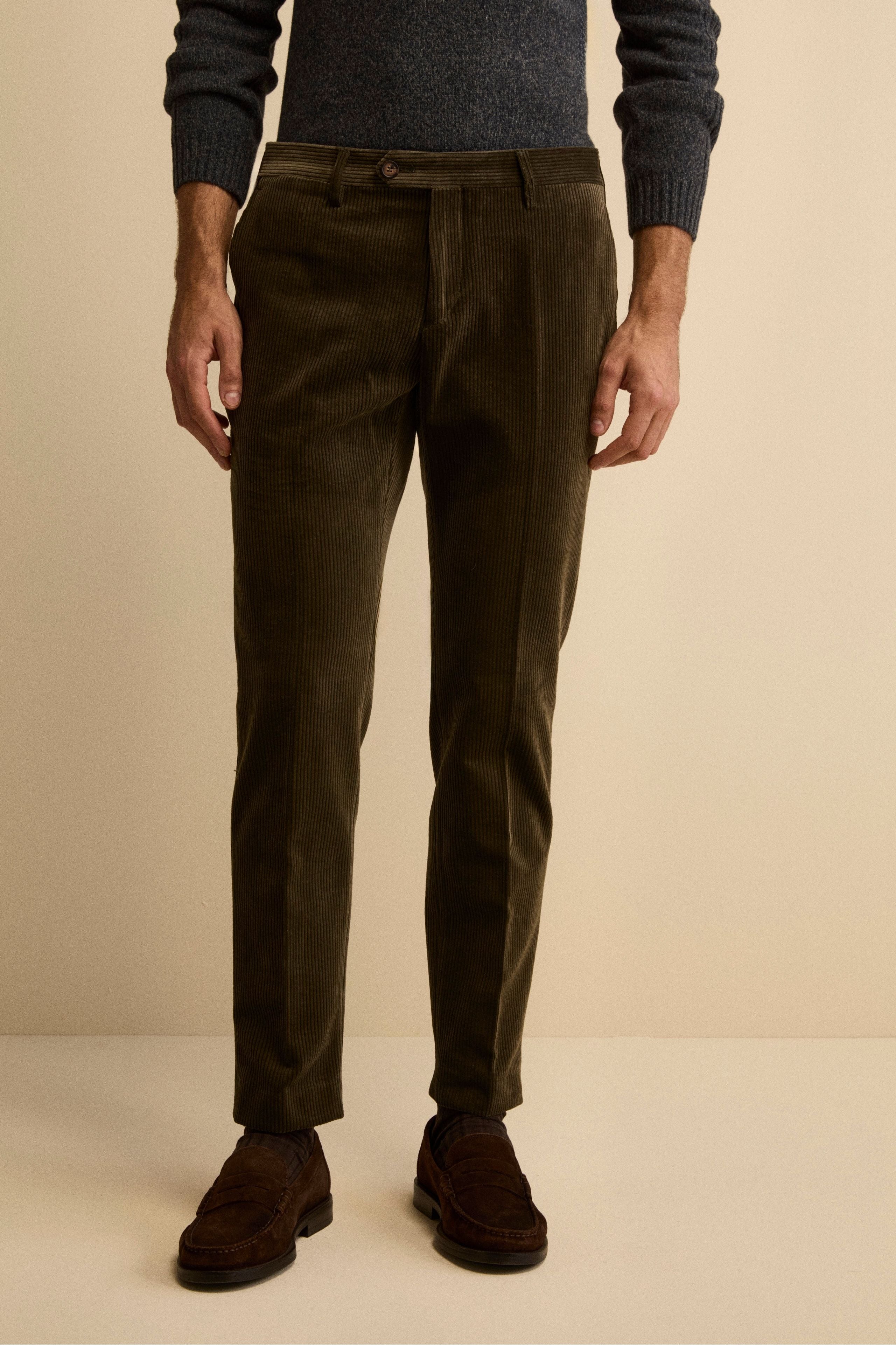 Regular Fit Velvet Trousers - GREEN